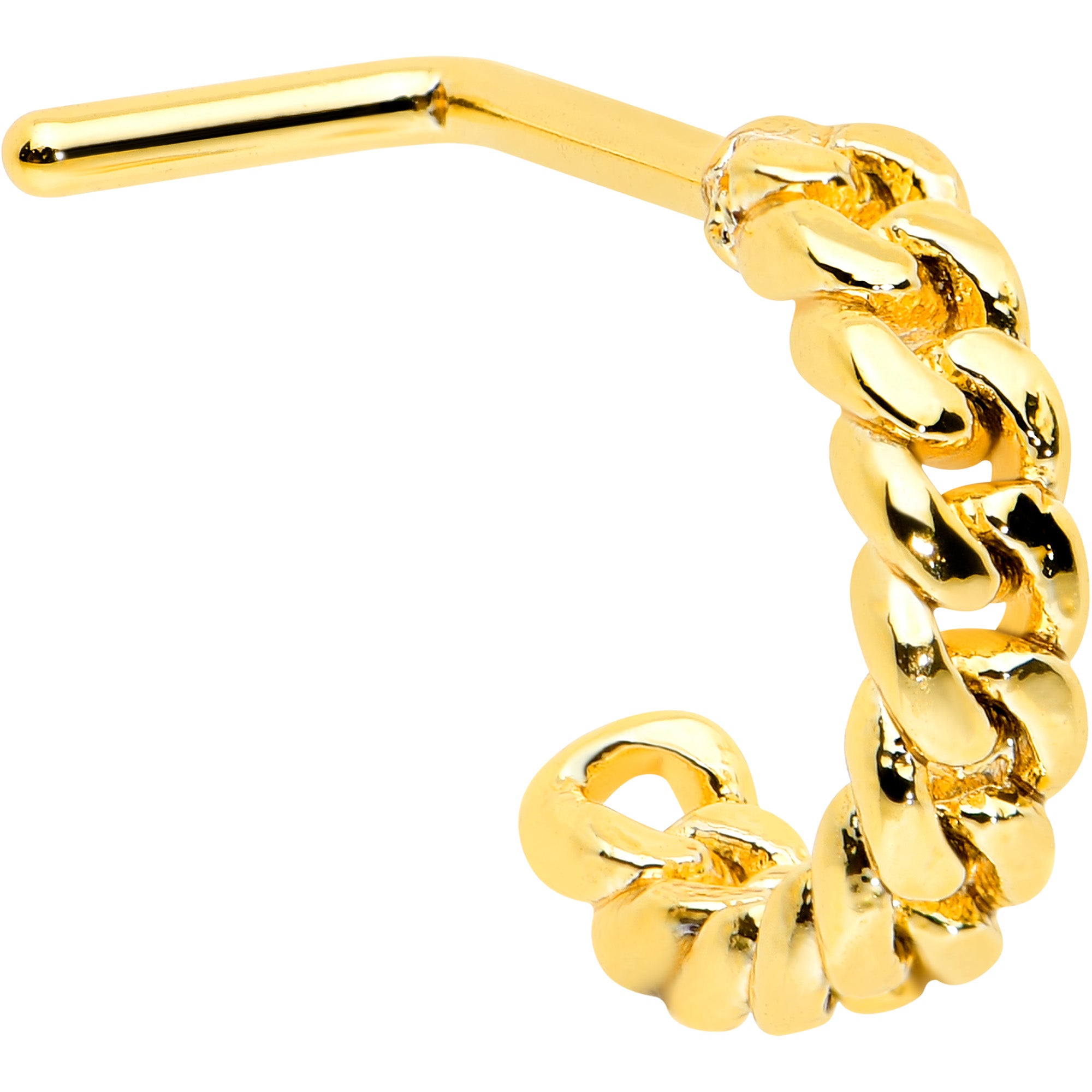 20G 1/4 Gold Tone Loving Links Faux Hoop L Shaped Nose Ring