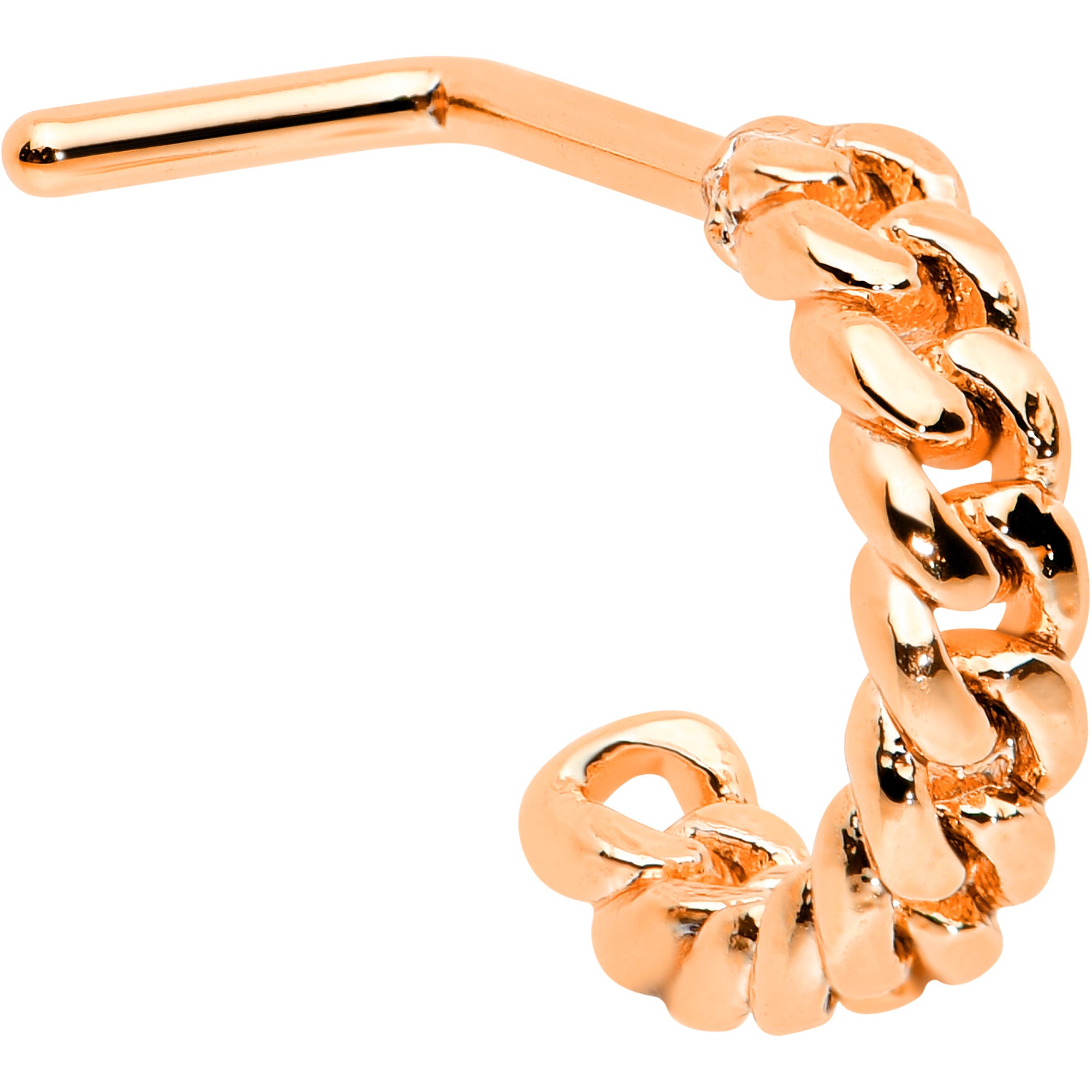 20G 1/4 Rose Gold Tone Loving Links Faux Hoop L Shaped Nose Ring