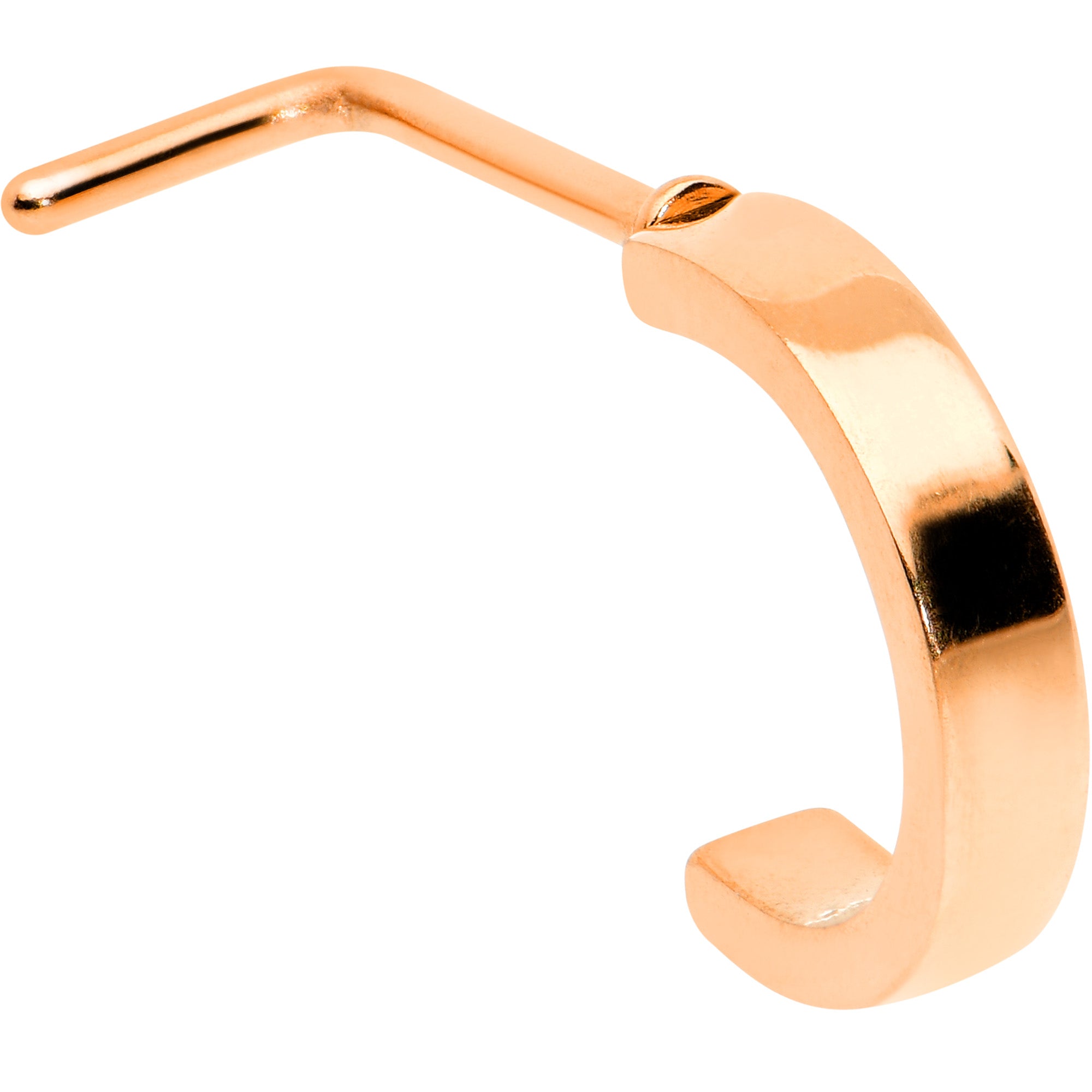 20G 1/4 Rose Gold Tone Simply Smooth Faux Hoop L Shape Nose Ring