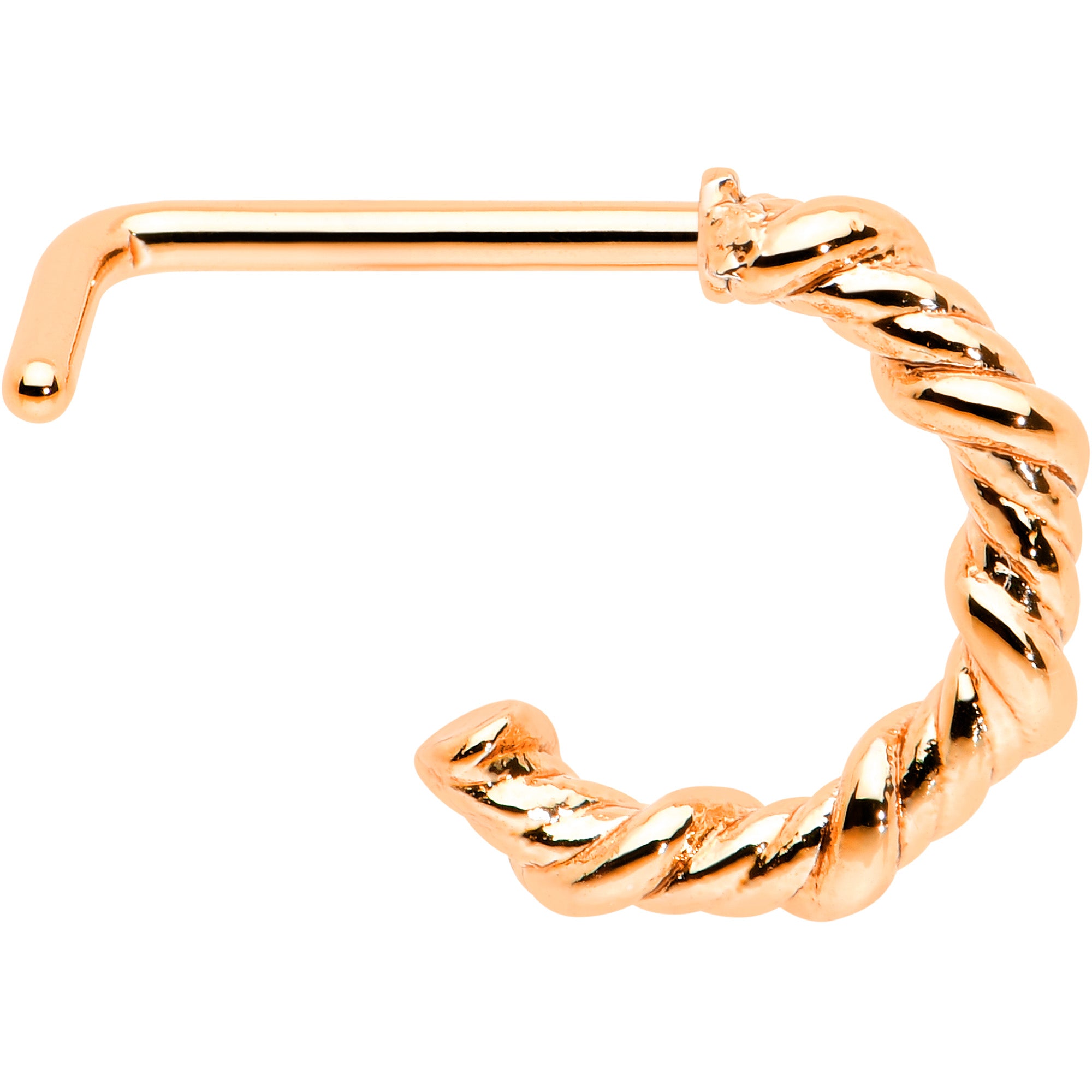 20G 1/4 Rose Gold Tone Wicked Wire Faux Hoop L Shape Nose Ring