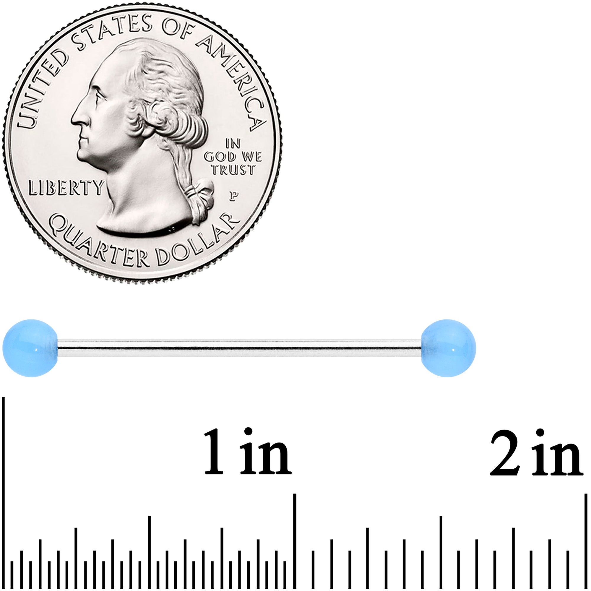 14G Baby Blue UV Glow Ends Industrial Barbell 31mm