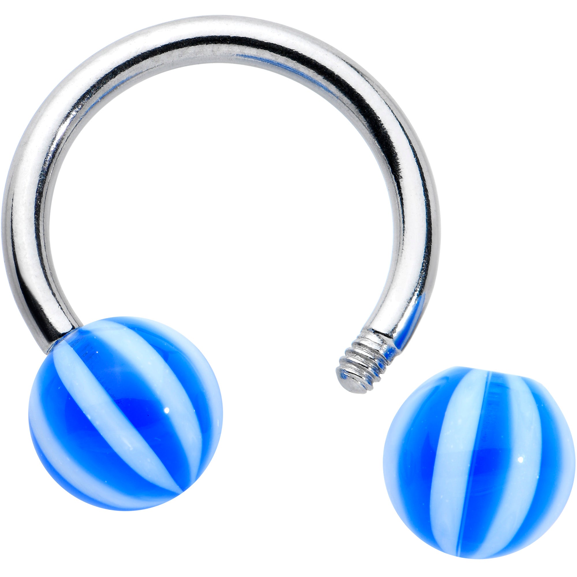 14G 7/16 Striped Blue White Ball End Horseshoe Circular Barbell