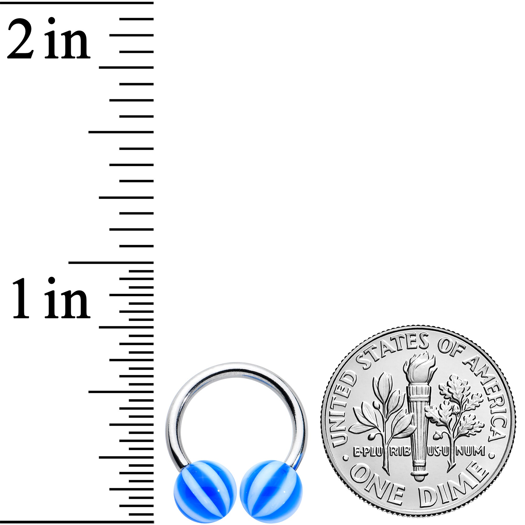 14G 7/16 Striped Blue White Ball End Horseshoe Circular Barbell