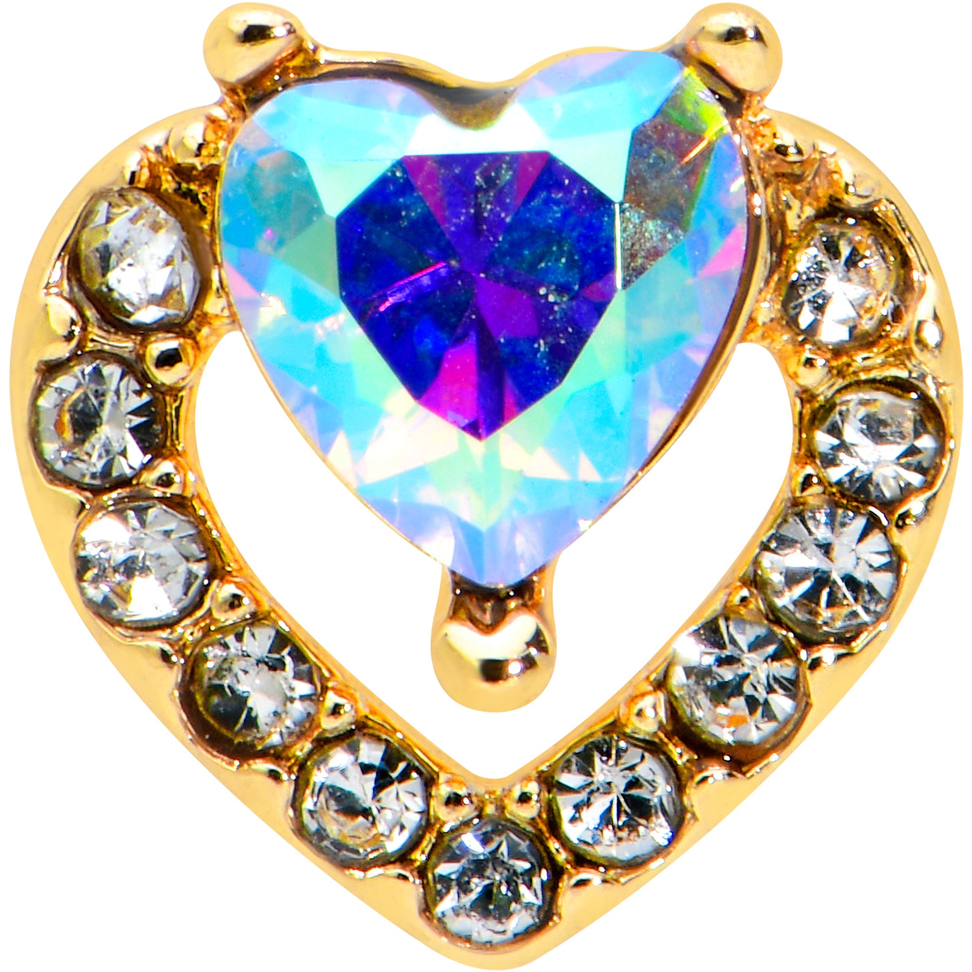 16G 1/4 Aurora Gem Gold Tone Rococo Heart Cartilage Tragus Earring