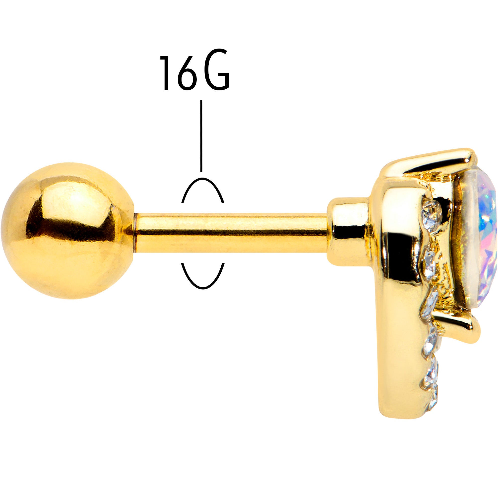 16G 1/4 Aurora Gem Gold Tone Rococo Heart Cartilage Tragus Earring