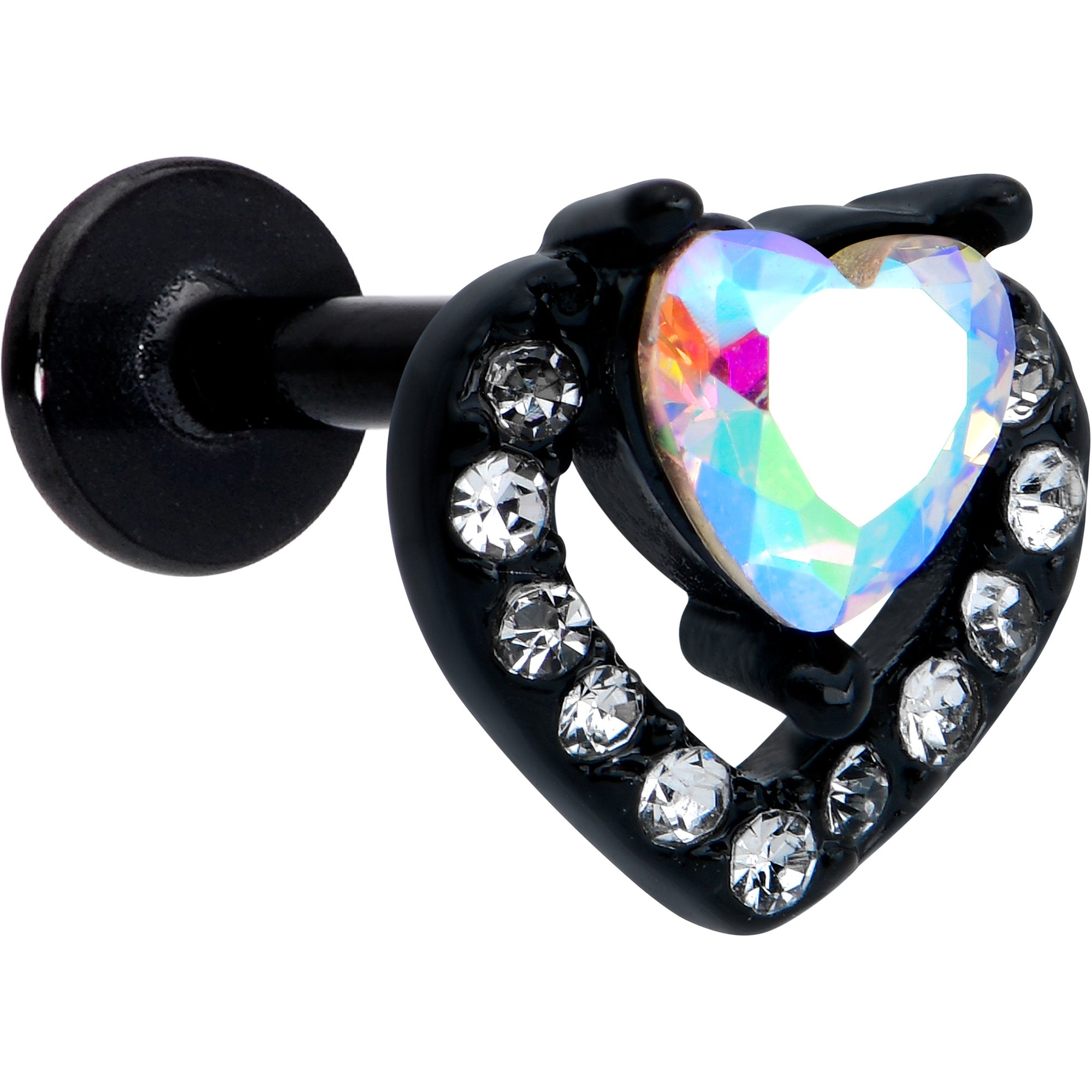 16G 5/16 Aurora Gem Black Rococo Hearts Labret Monroe Tragus