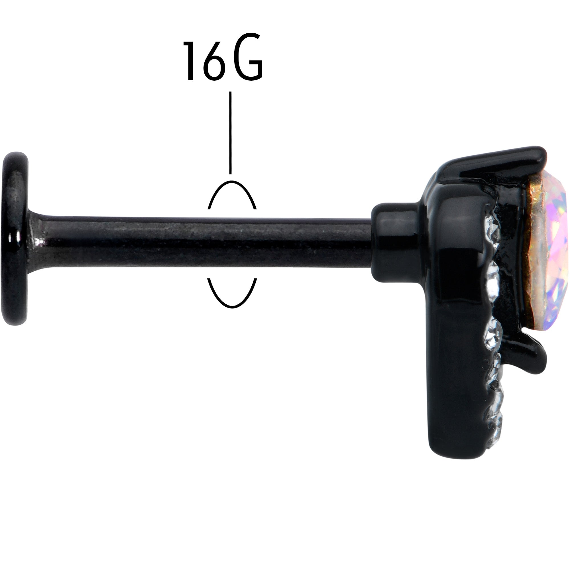 16G 5/16 Aurora Gem Black Rococo Hearts Labret Monroe Tragus