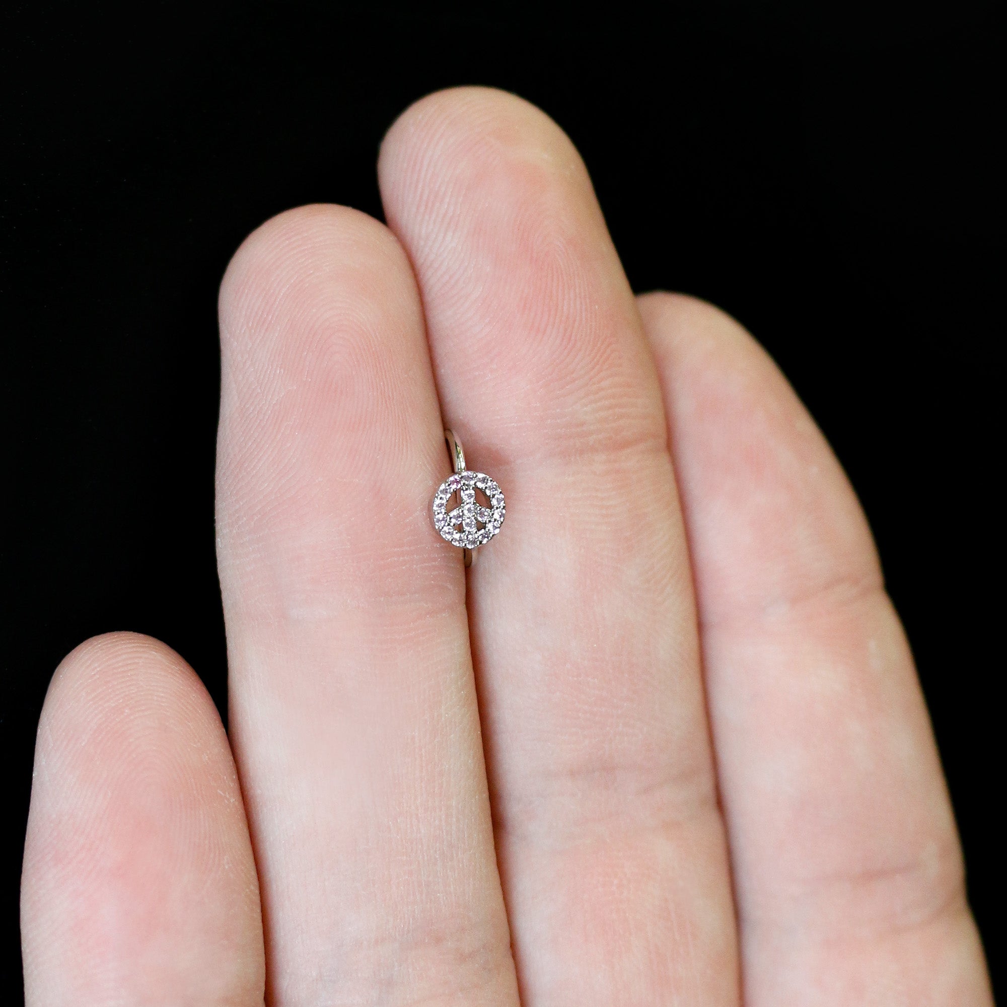20G 5/16 Faint Pink Gem Retro Peace Sign Seamless Nose Hoop
