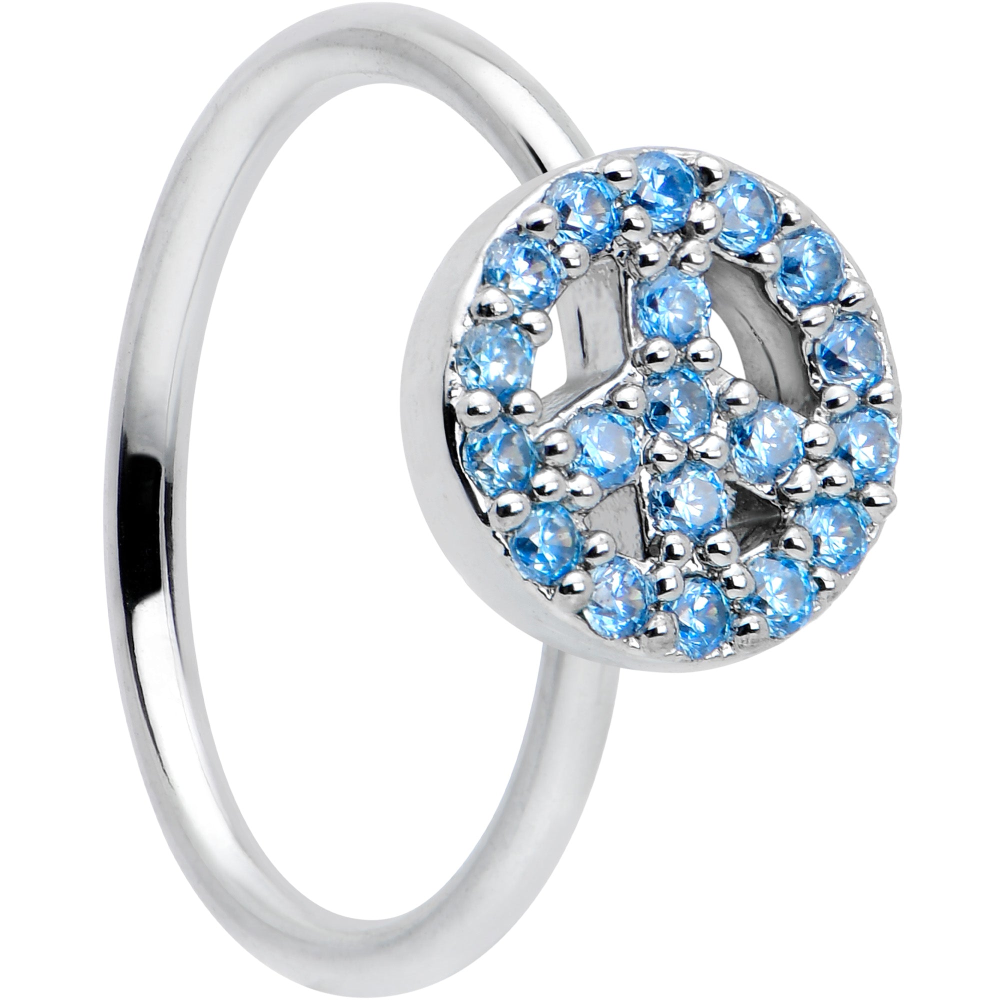 20G 5/16 Blue Gem Retro Peace Sign Seamless Nose Hoop