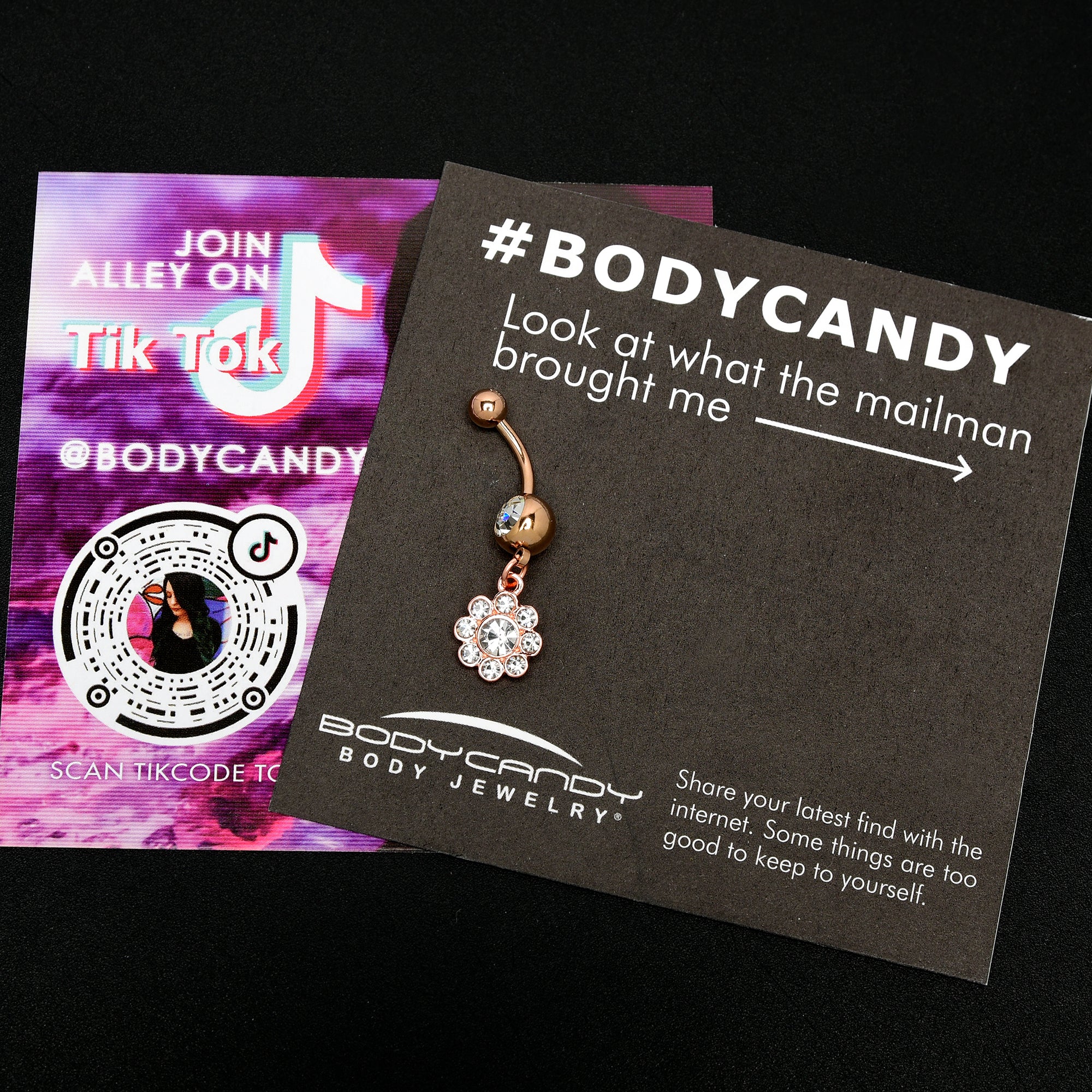 Clear Gem Rose Gold Tone Whimsy Flower Dangle Belly Ring