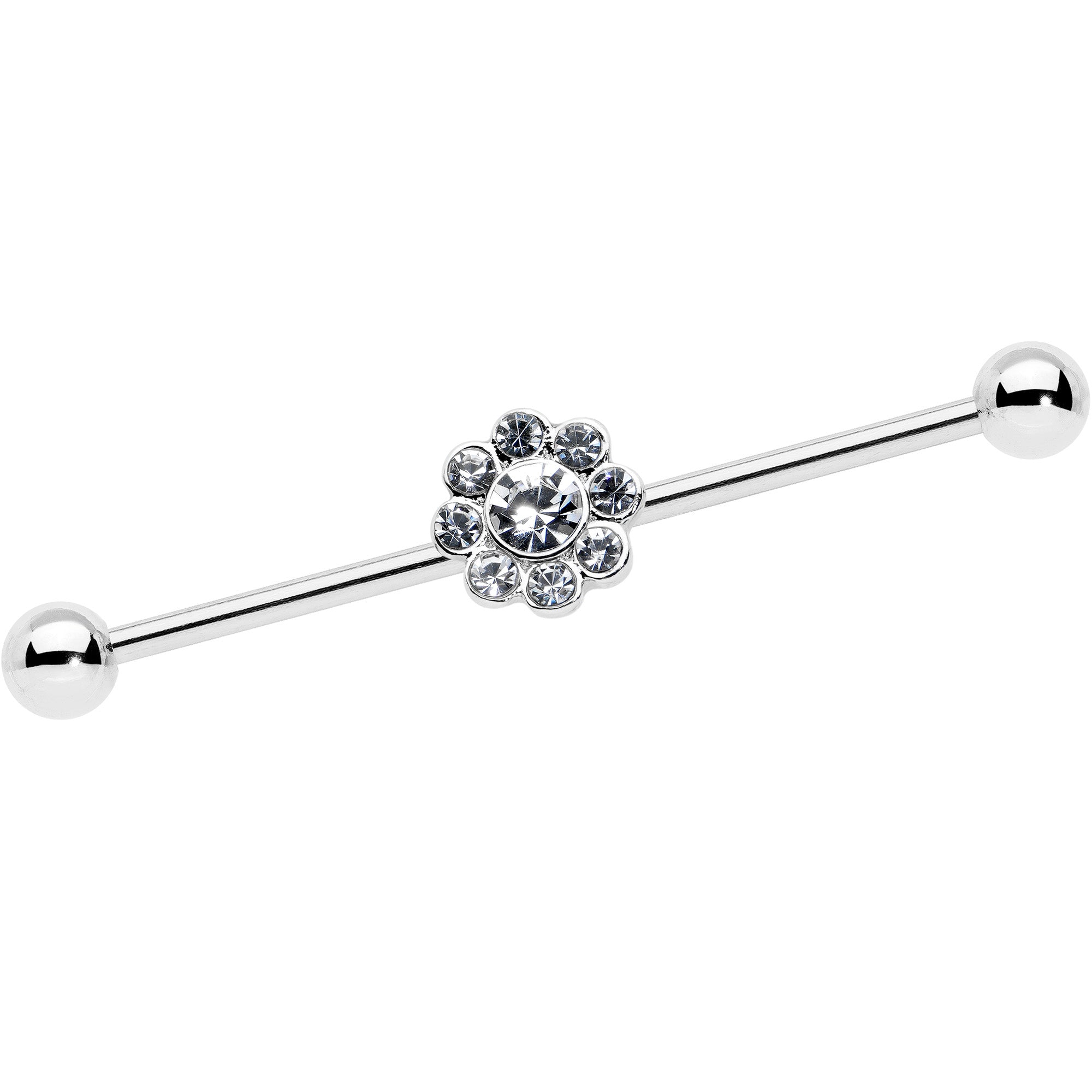 14G Clear Gem Whimsy Flower Industrial Barbell 38mm