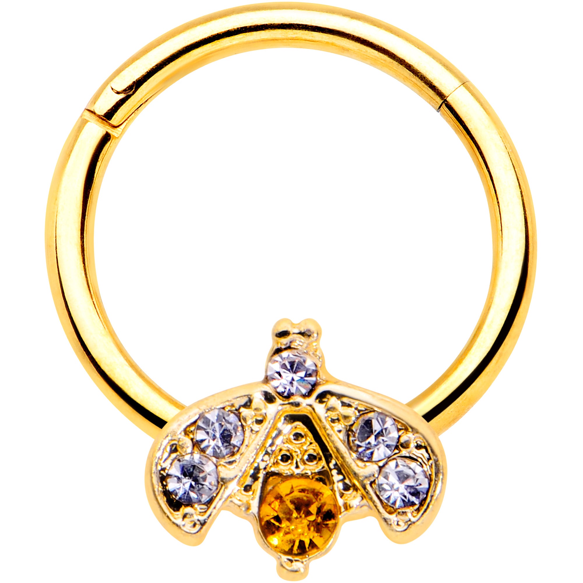 16G 3/8 Yellow Gem Gold Tone Fashion Winged Bug Hinged Segment Ring