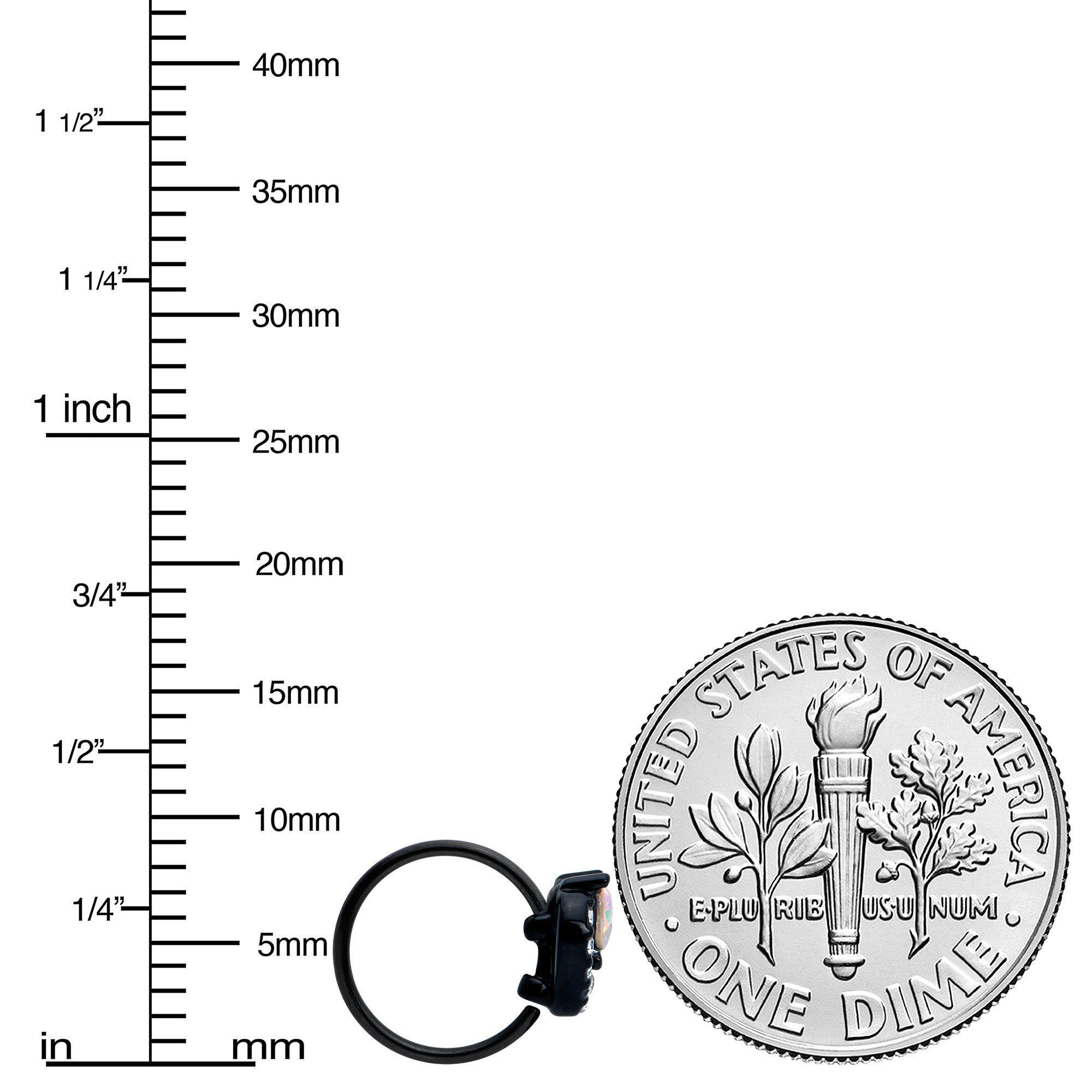 20G 5/16 Aurora Clear Gem Black Rococo Hearts Nose Hoop