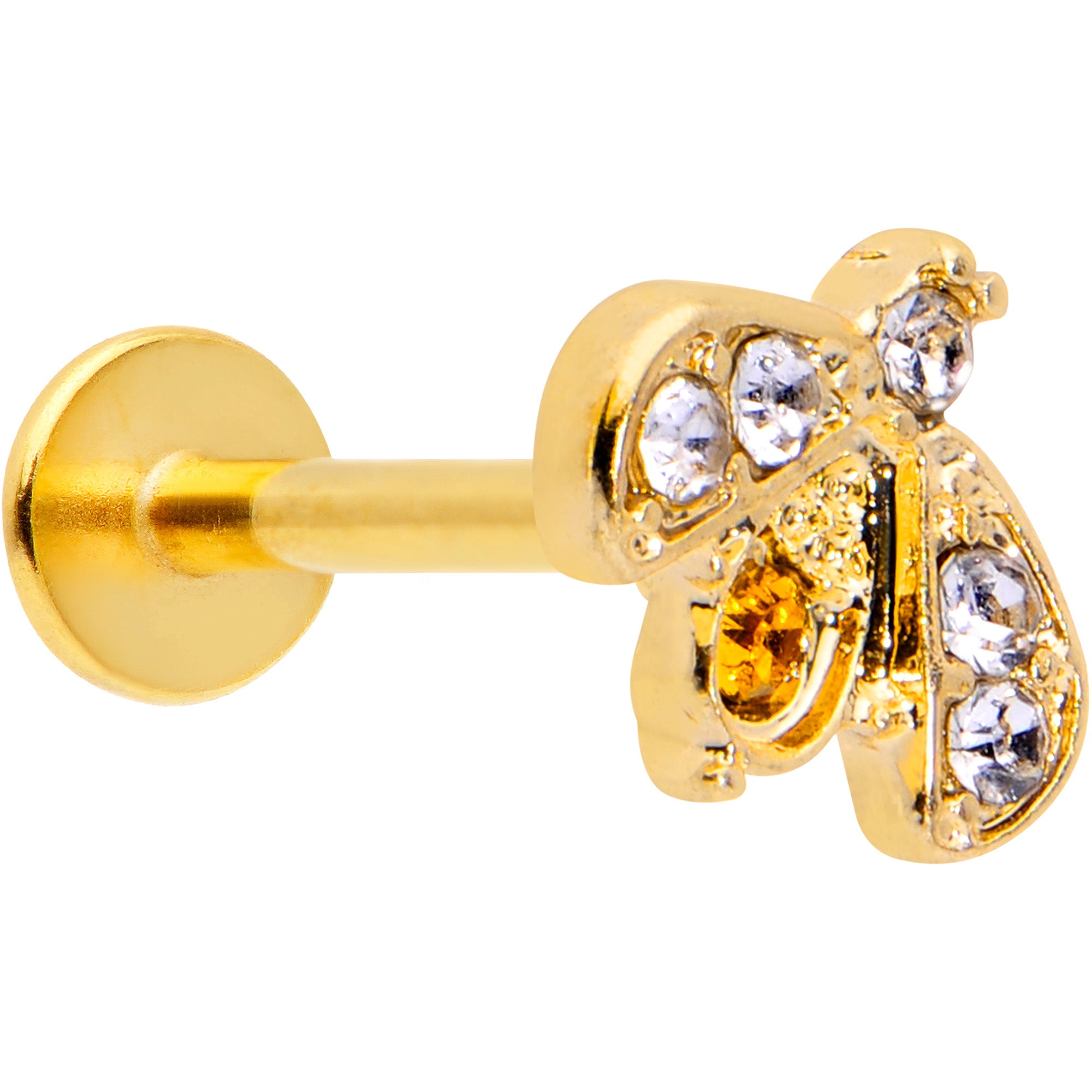 16G 5/16 Yellow Gem Gold Tone Fashion Winged Bug Labret Monroe Tragus