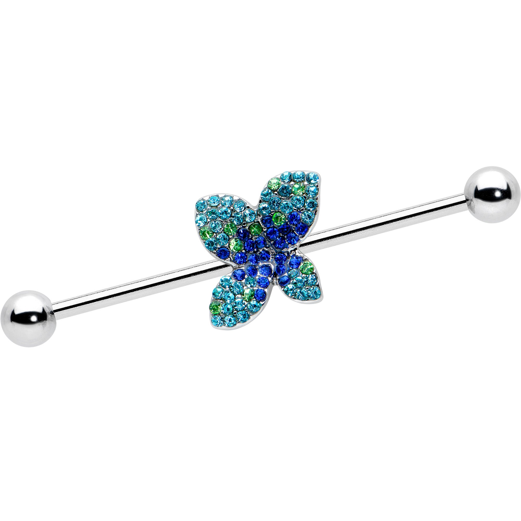 14G Blue Green Gem Glam Butterfly Industrial Barbell 38mm