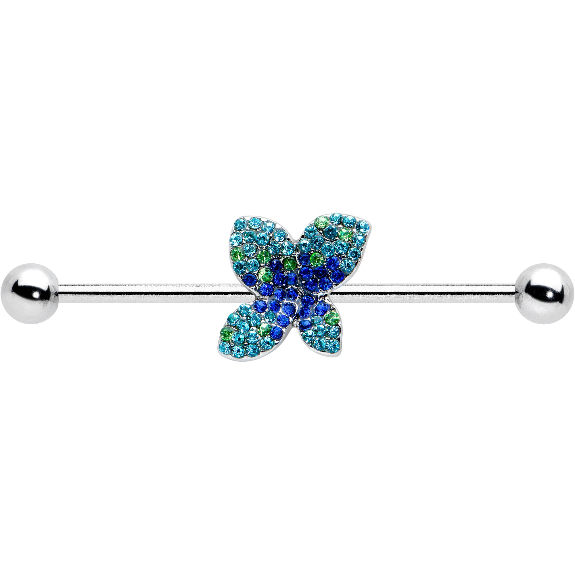 14G Blue Green Gem Glam Butterfly Industrial Barbell 38mm