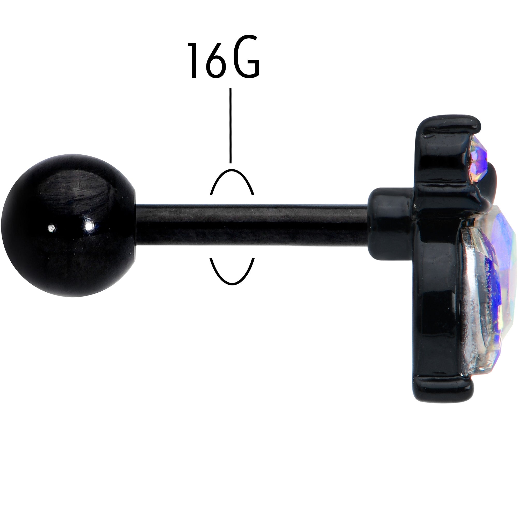 16G 1/4 Aurora CZ Gem Black Fleur de Lis Butterfly Cartilage Tragus Earring