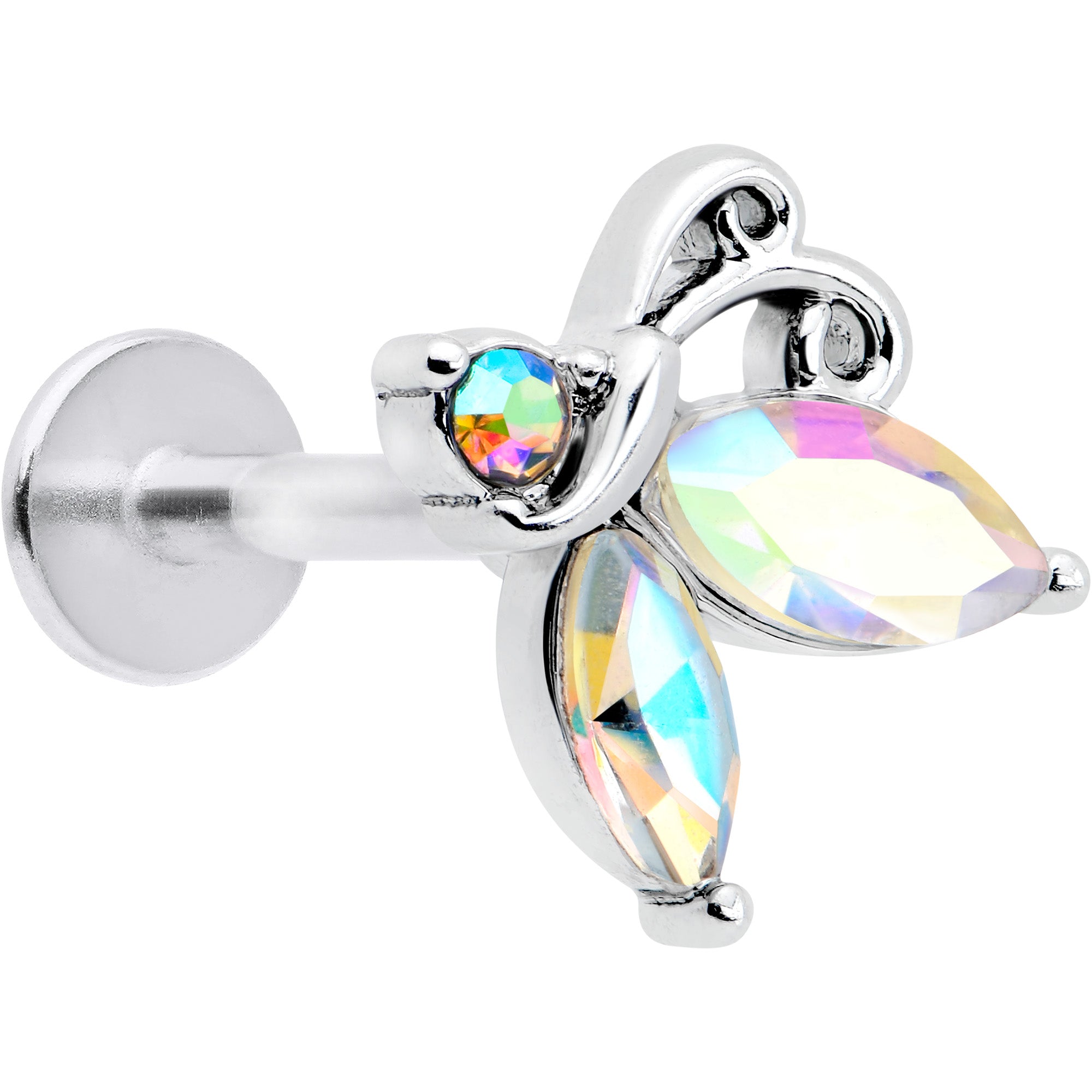 16G 5/16 Aurora CZ Gem Fleur de Lis Butterfly Labret Monroe Tragus