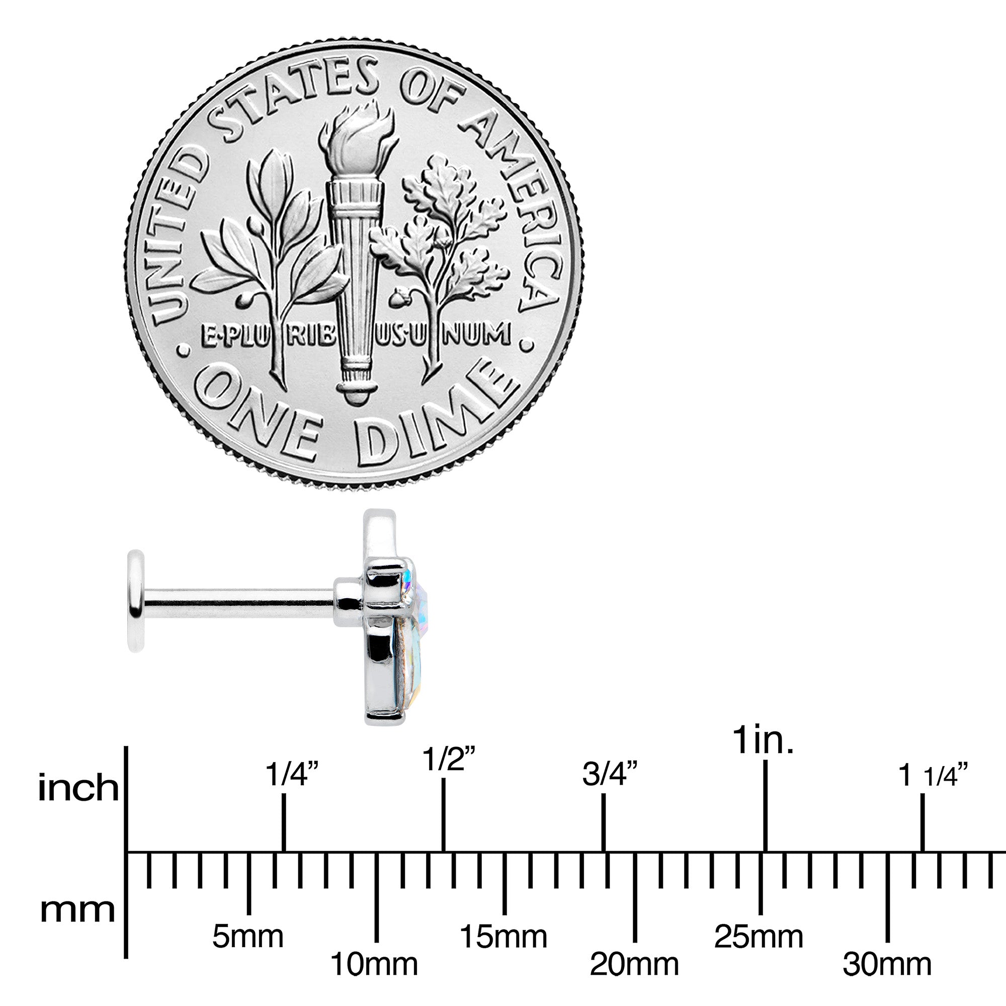 16G 5/16 Aurora CZ Gem Fleur de Lis Butterfly Labret Monroe Tragus