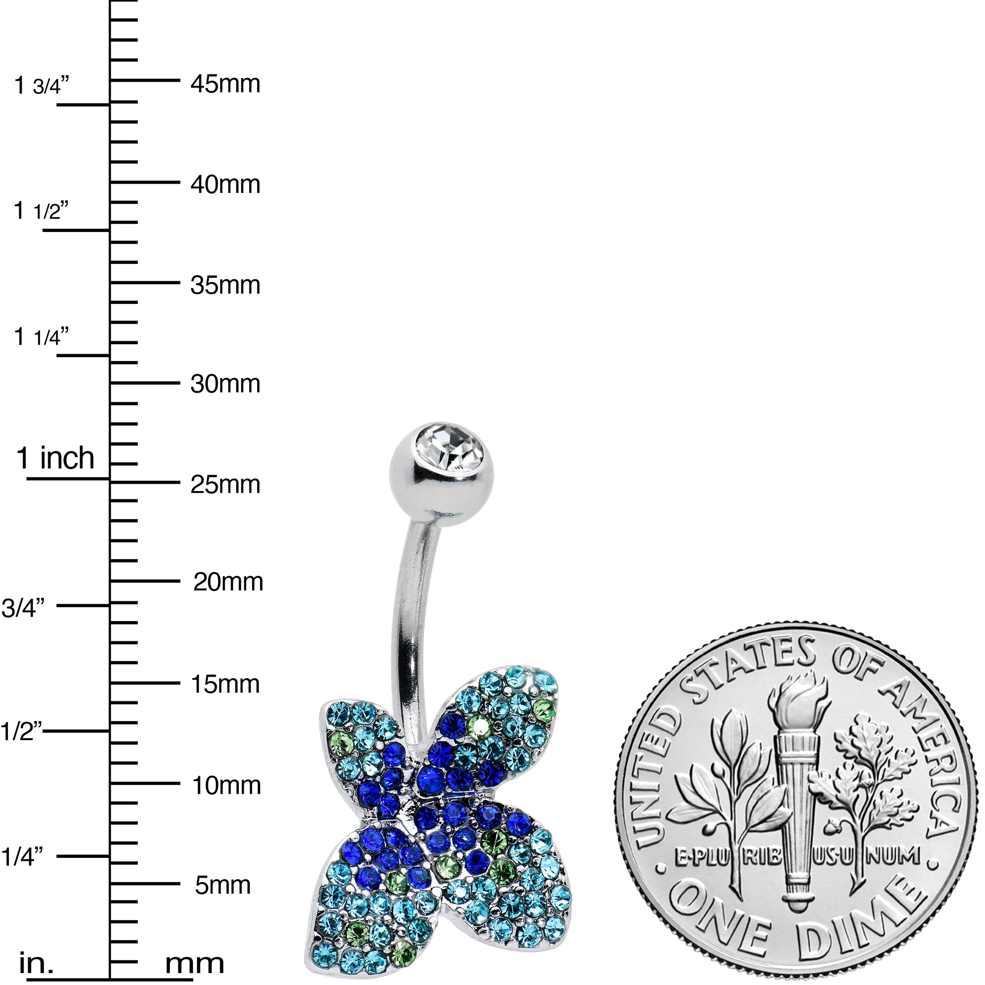 Clear Blue Green Gem Glamour Butterfly Belly Ring
