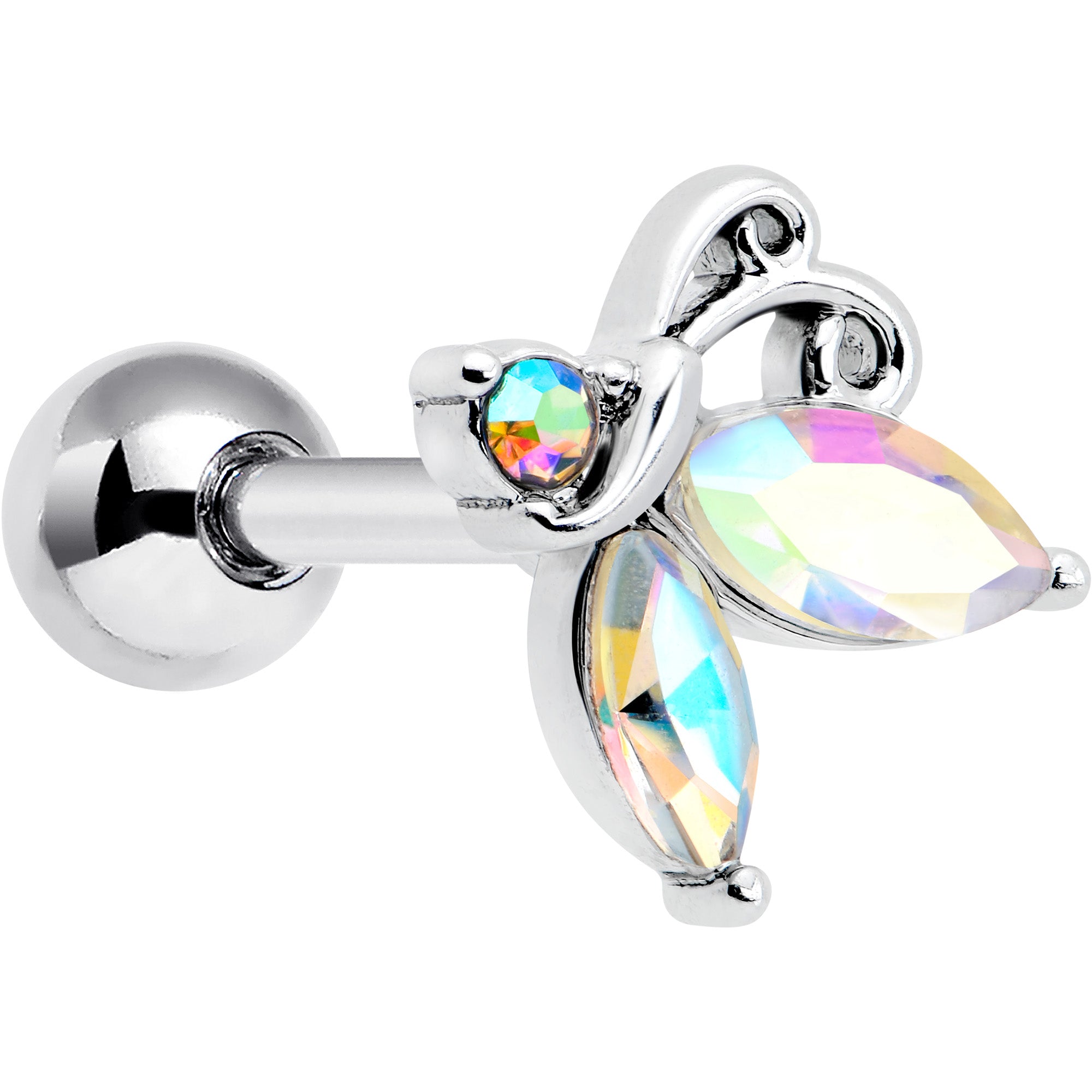 16G 1/4 Aurora CZ Gem Fleur de Lis Butterfly Cartilage Tragus Earring