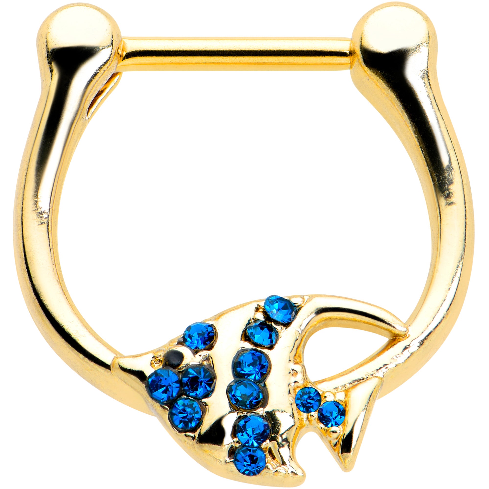 16G 5/16 Blue Gem Gold Tone Adorable Angelfish Cartilage Clicker