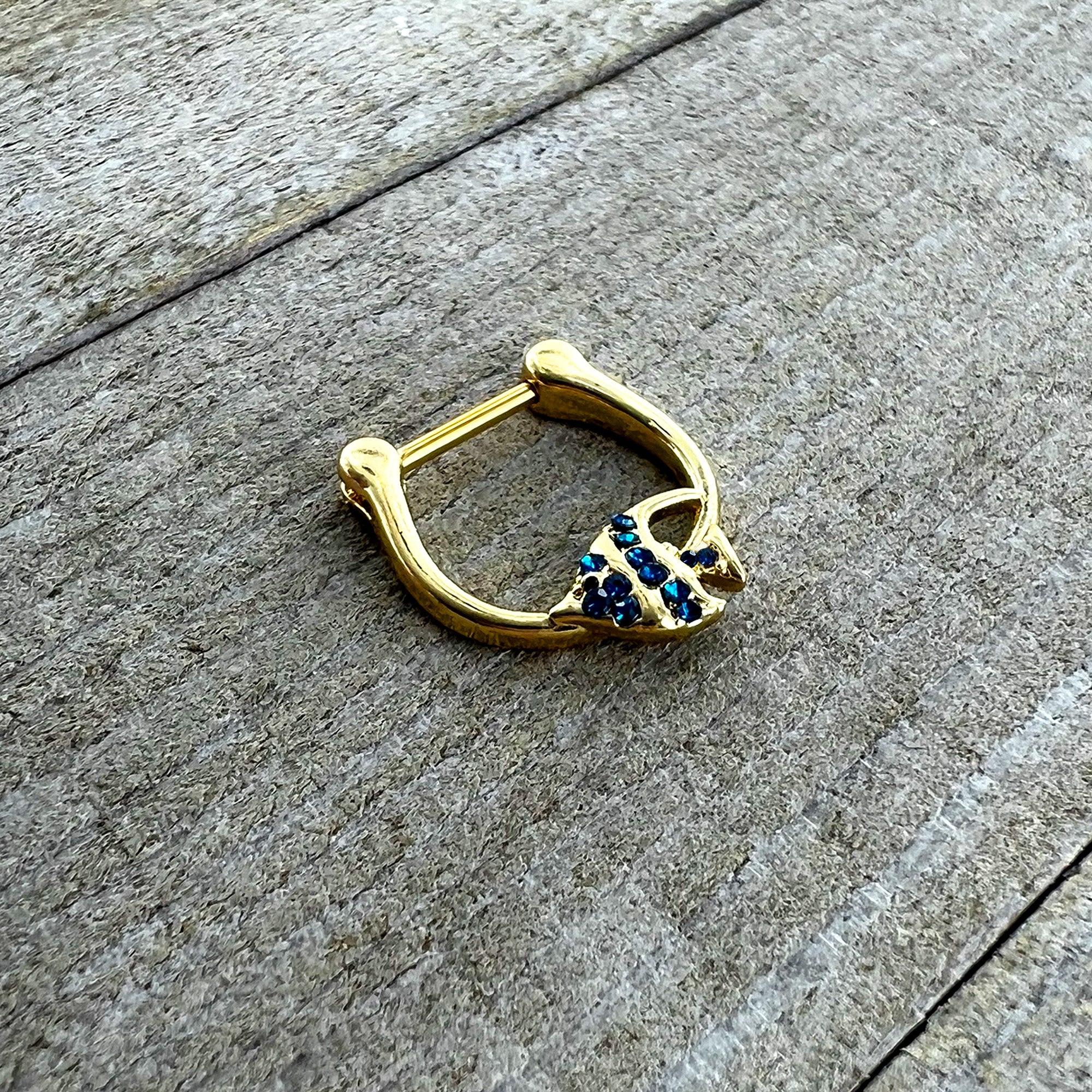 16G 5/16 Blue Gem Gold Tone Adorable Angelfish Cartilage Clicker