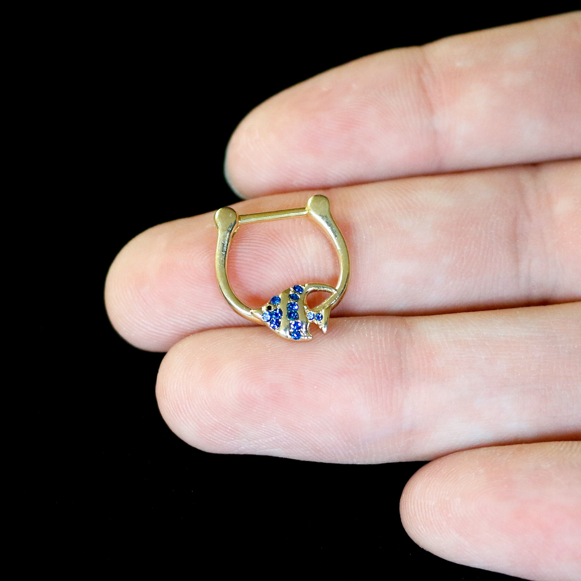 16G 5/16 Blue Gem Gold Tone Adorable Angelfish Cartilage Clicker