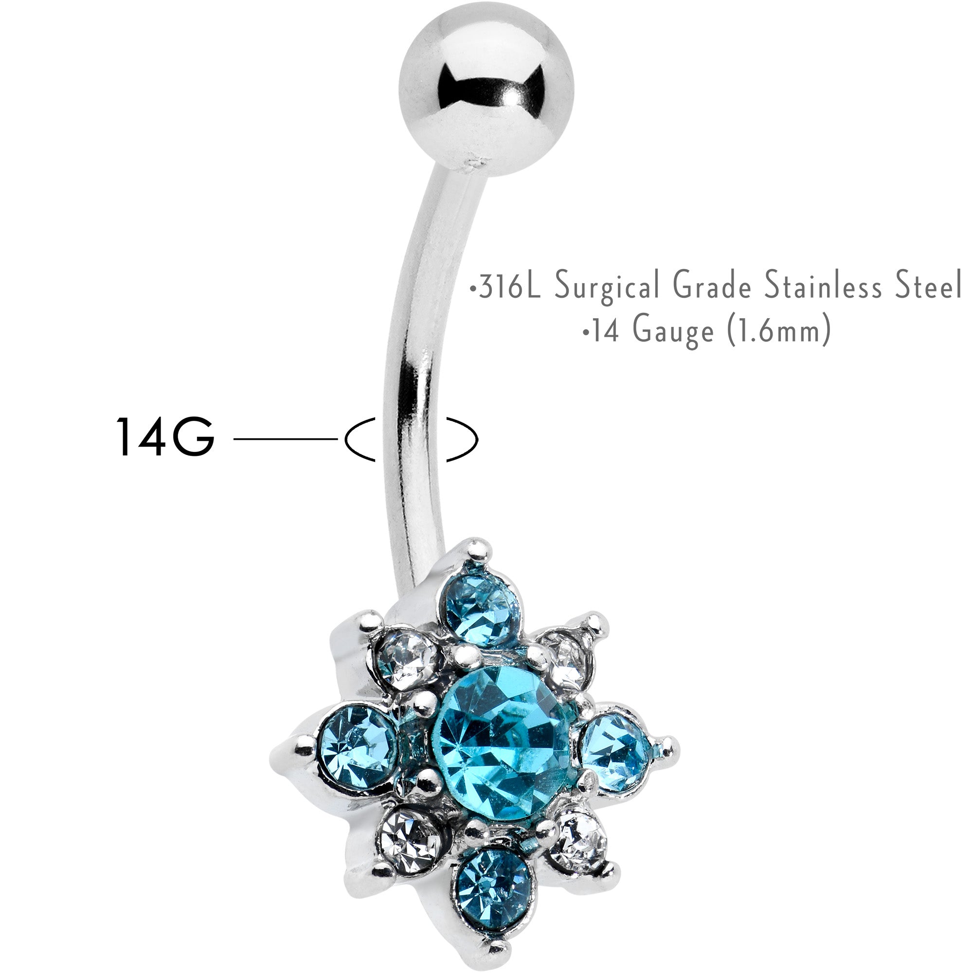 Blue Clear Gem Stylish Snowflake Holiday Belly Ring