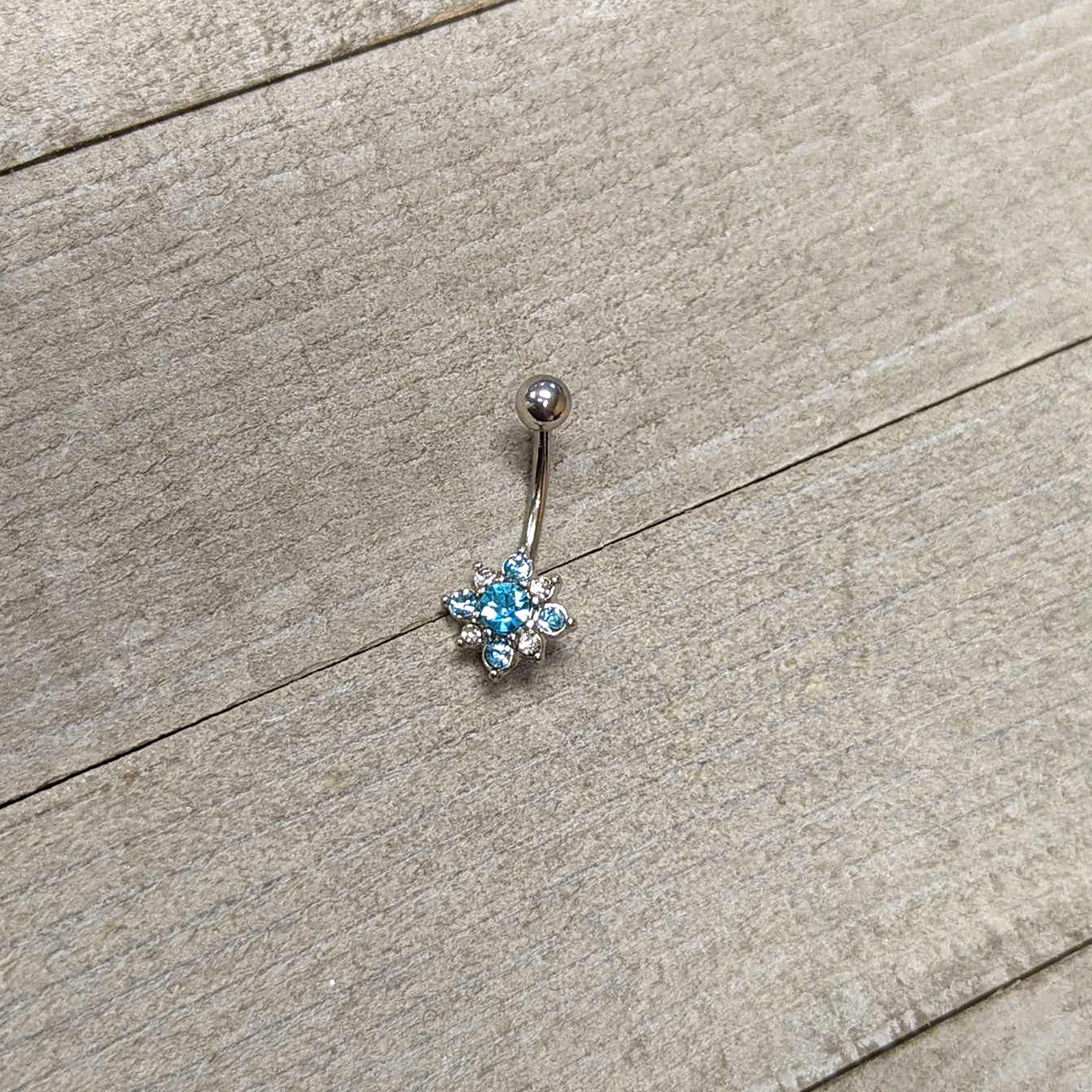 Blue Clear Gem Stylish Snowflake Holiday Belly Ring