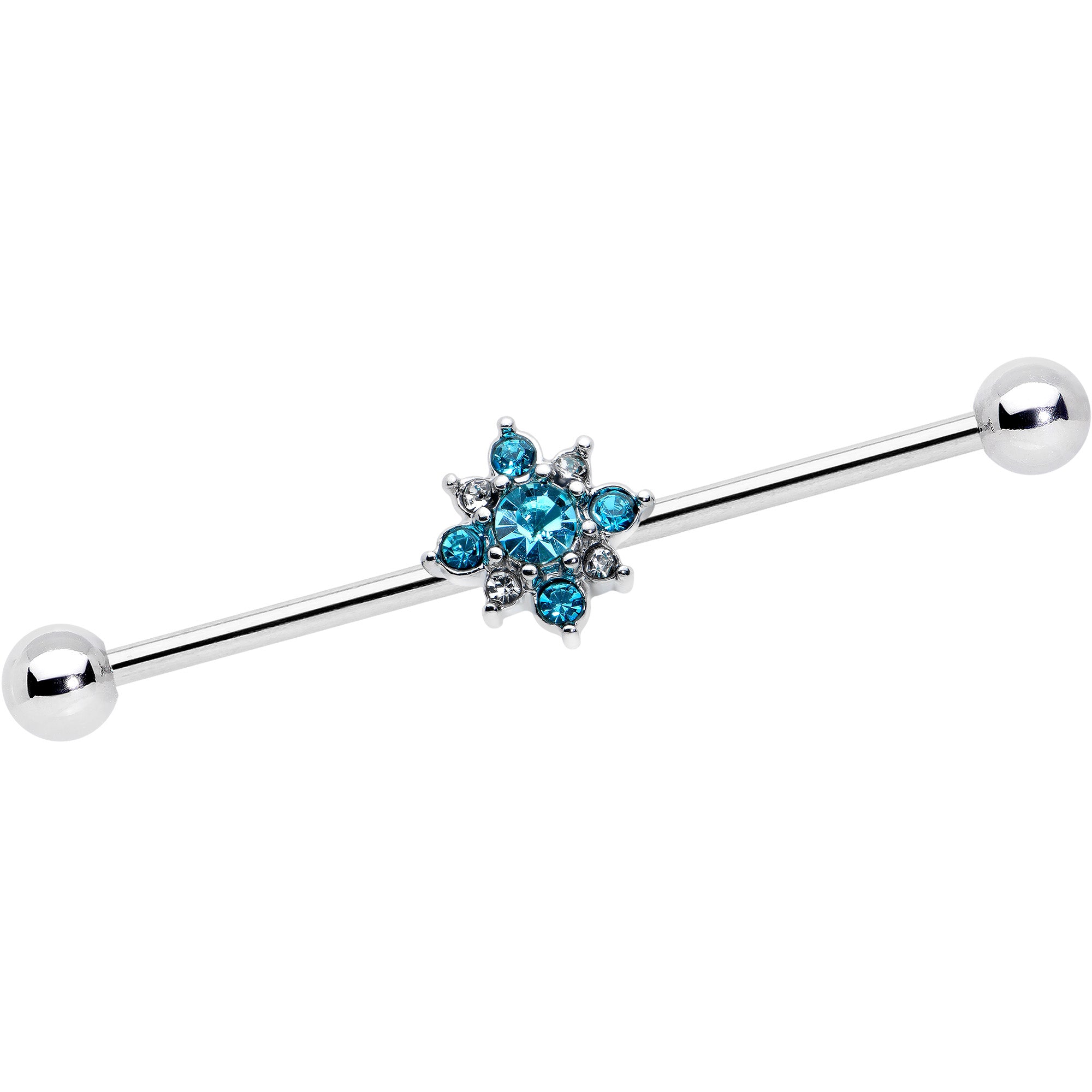 14G Blue Gem Frosty Snowflake Christmas Industrial Barbell 38mm