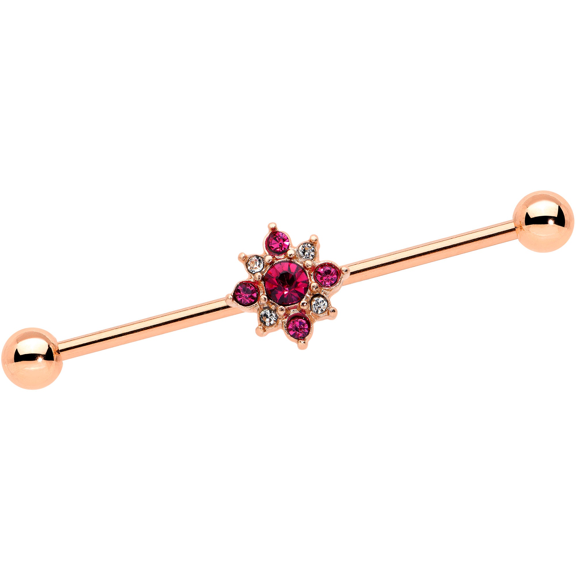 14G Red Gem Rose Gold Tone Rococo Star Industrial Barbell 38mm