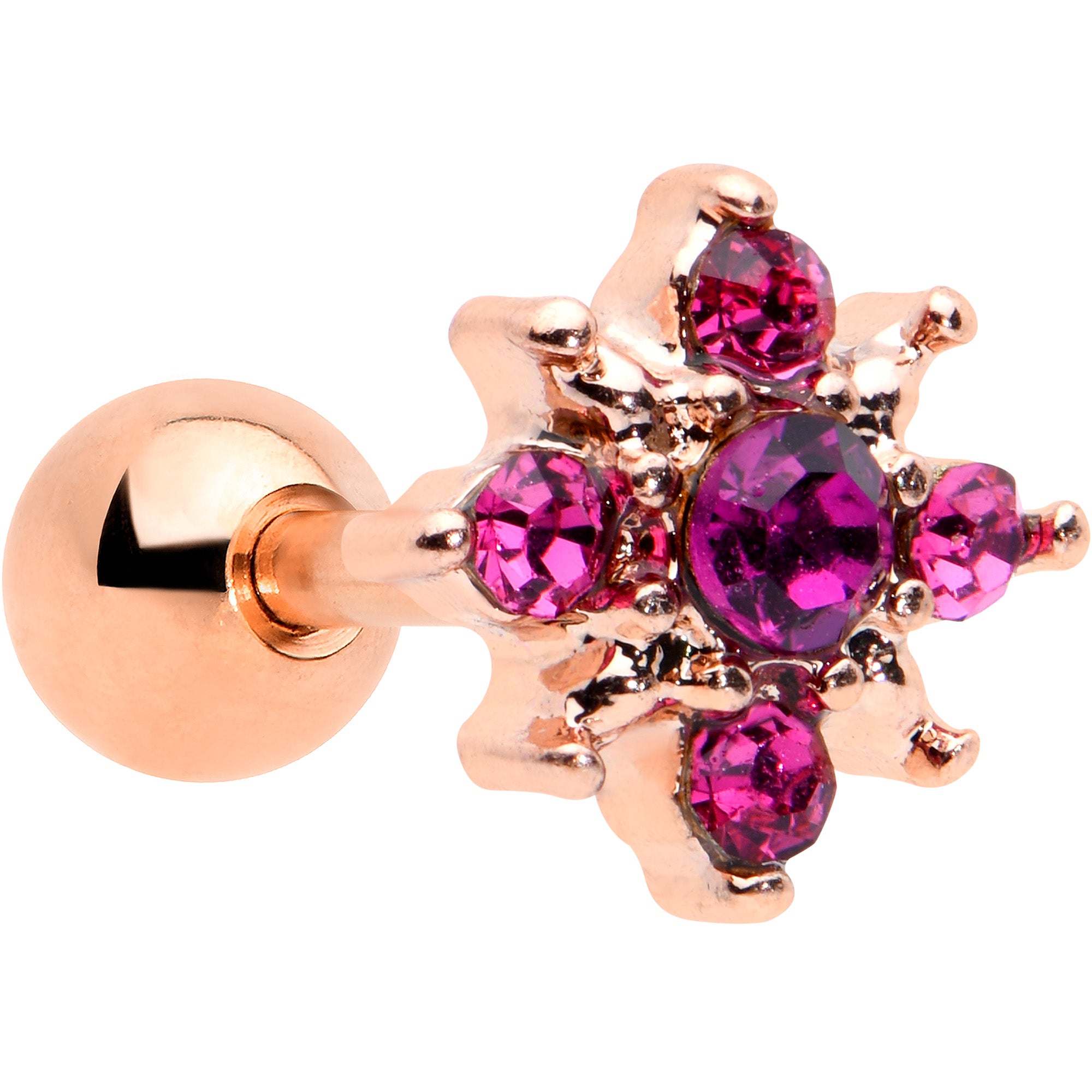 16G 1/4 Pink Gem Rose Gold Tone Rococo Star Cartilage Tragus