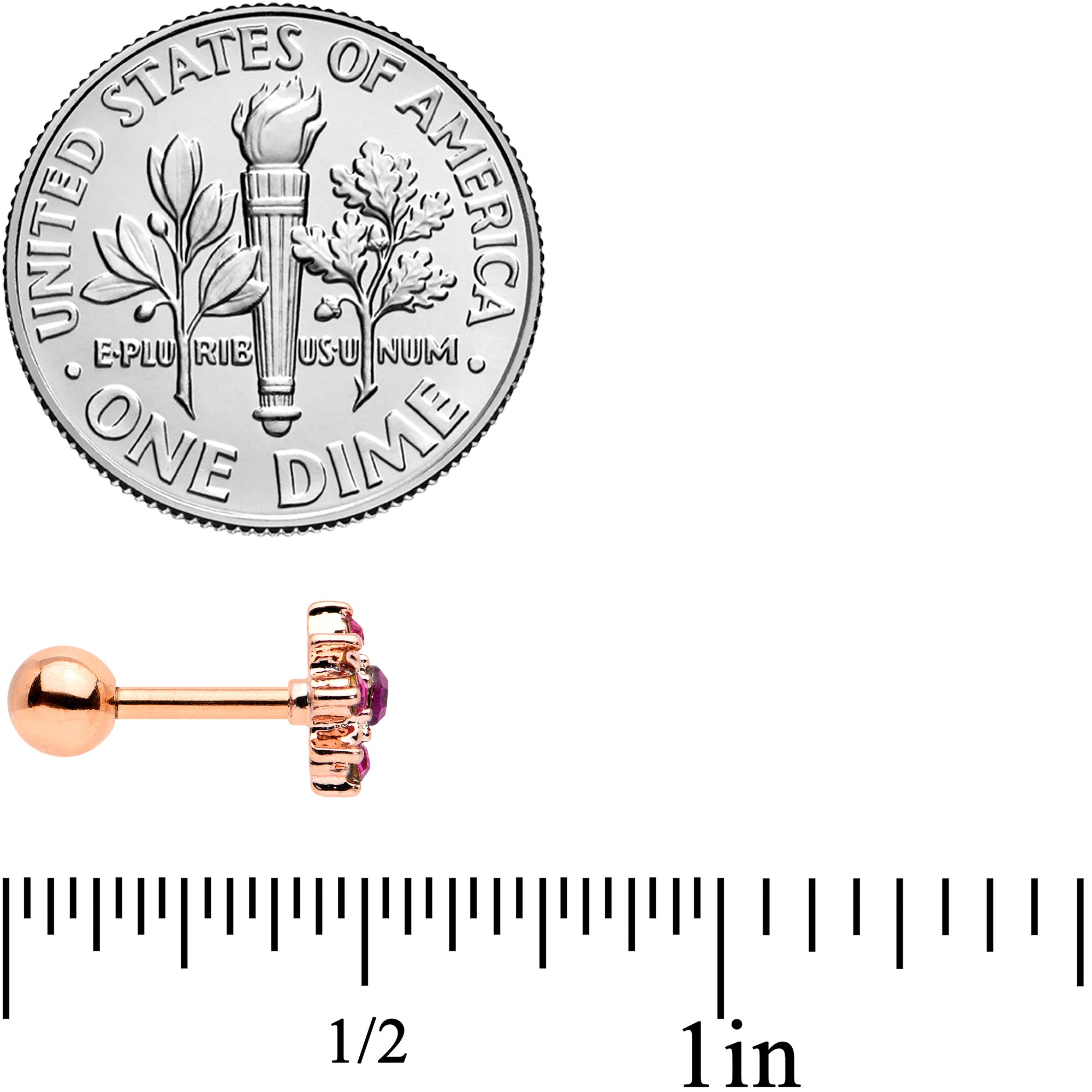 16G 1/4 Pink Gem Rose Gold Tone Rococo Star Cartilage Tragus