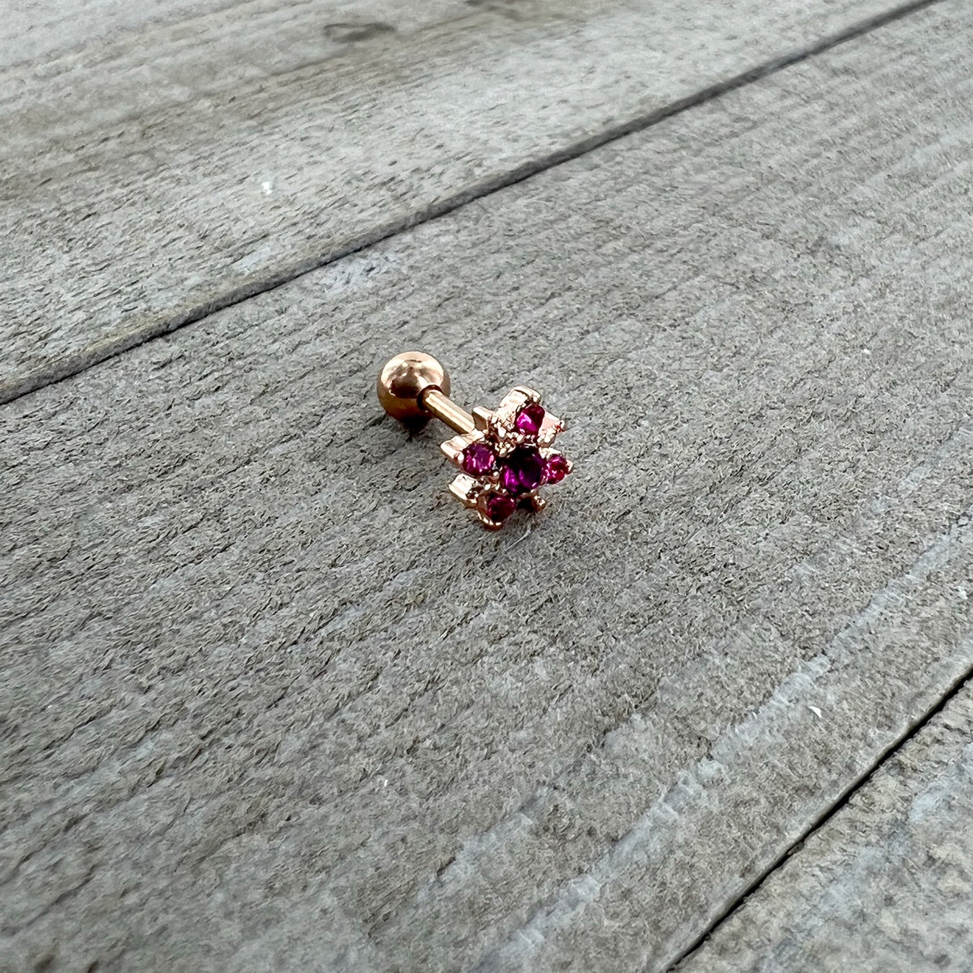 16G 1/4 Pink Gem Rose Gold Tone Rococo Star Cartilage Tragus