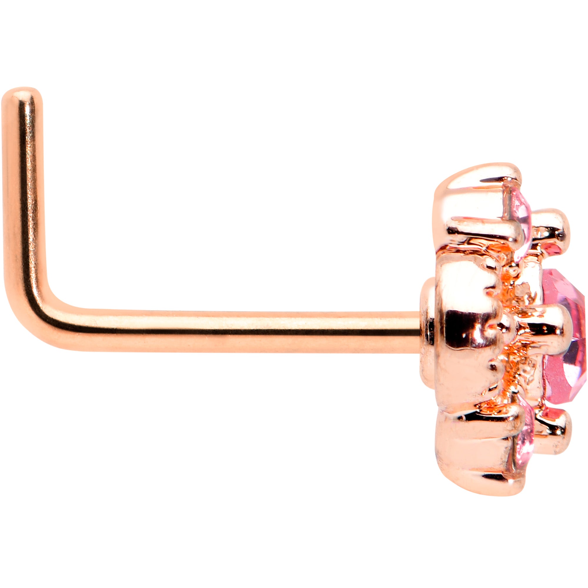 20G 7mm Pink Gem Rose Gold Tone Rococo Star L Shape Nose Ring