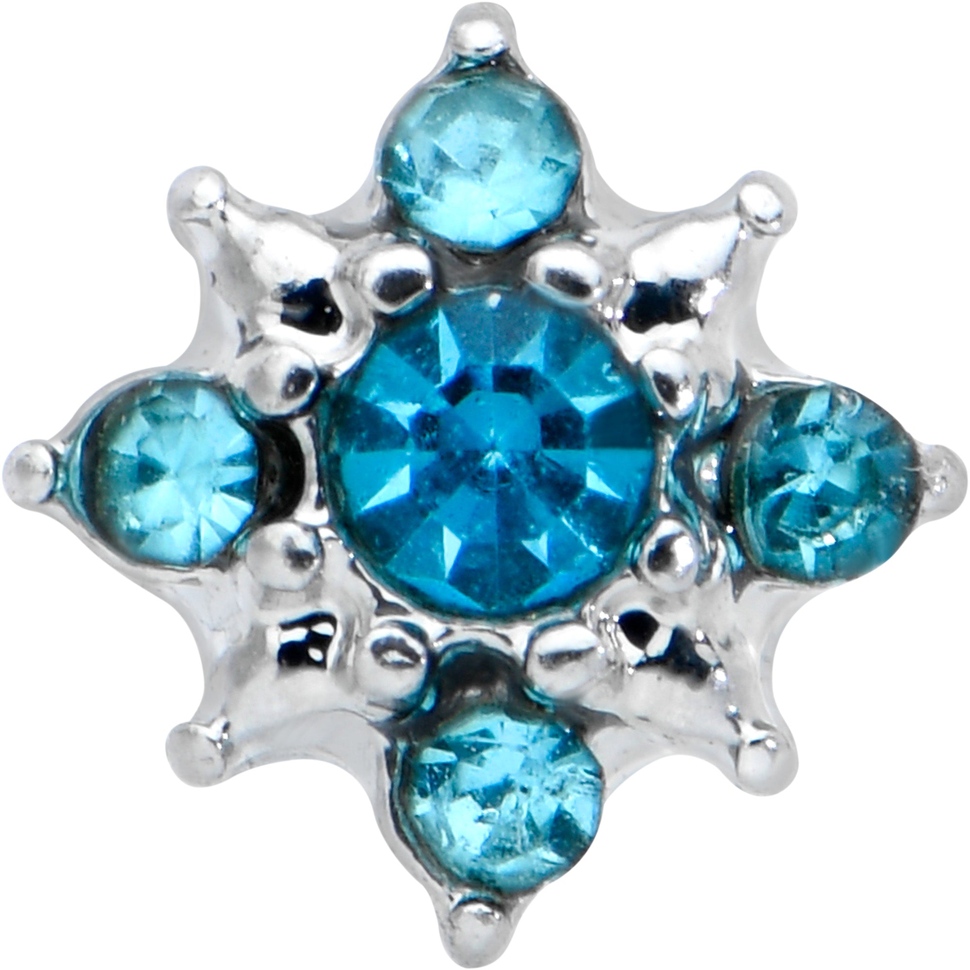 20G 7mm Blue Clear Gem Stylish Snowflake L Shape Nose Ring