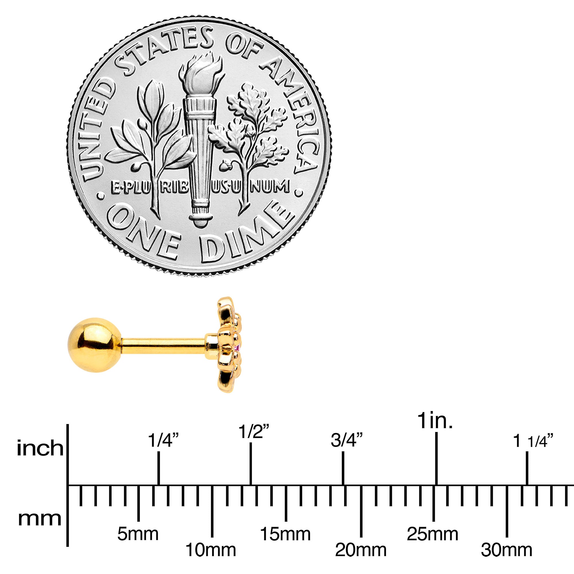 16G 1/4 Pink Gem Gold Tone Starry Flower Cartilage Tragus Earring