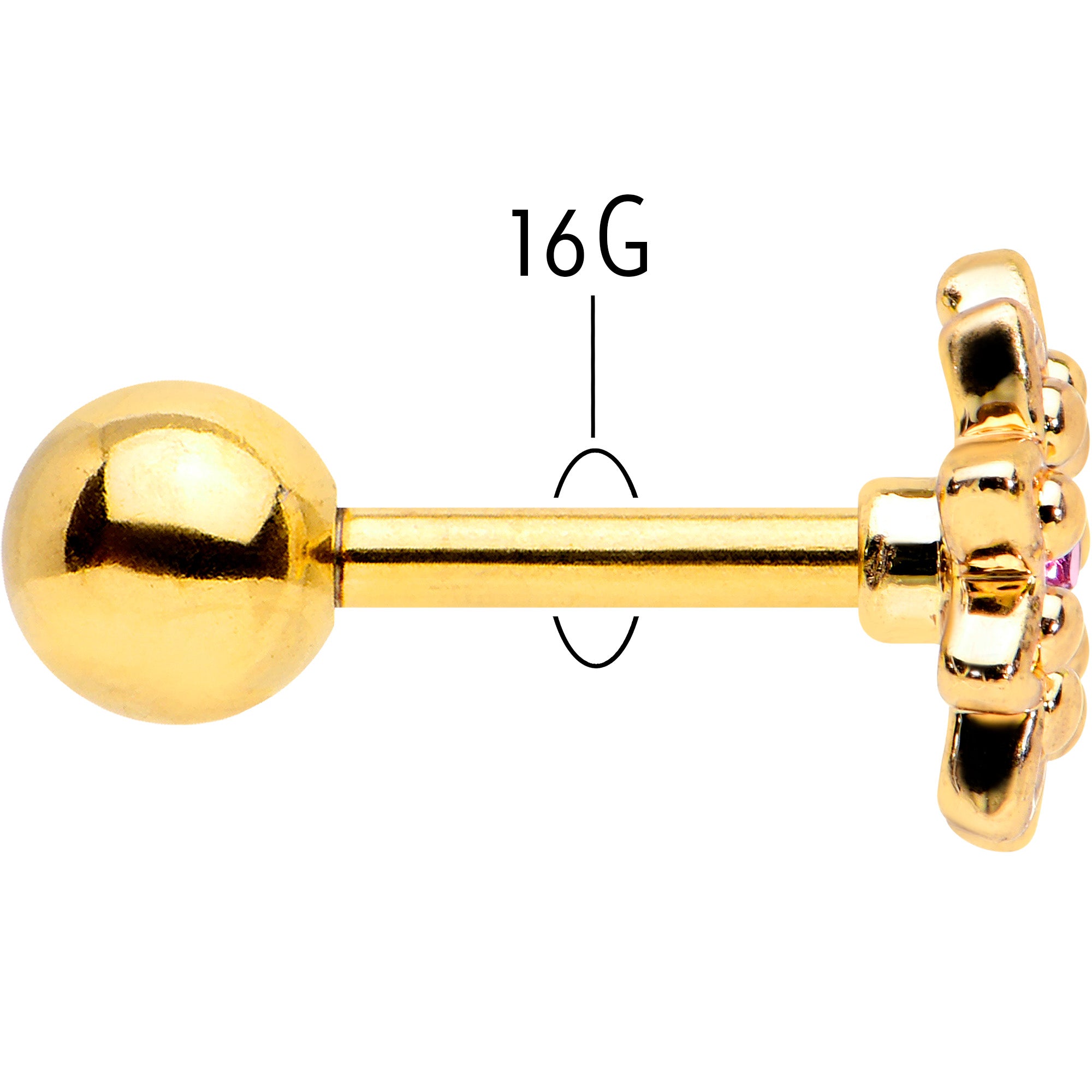 16G 1/4 Pink Gem Gold Tone Starry Flower Cartilage Tragus Earring