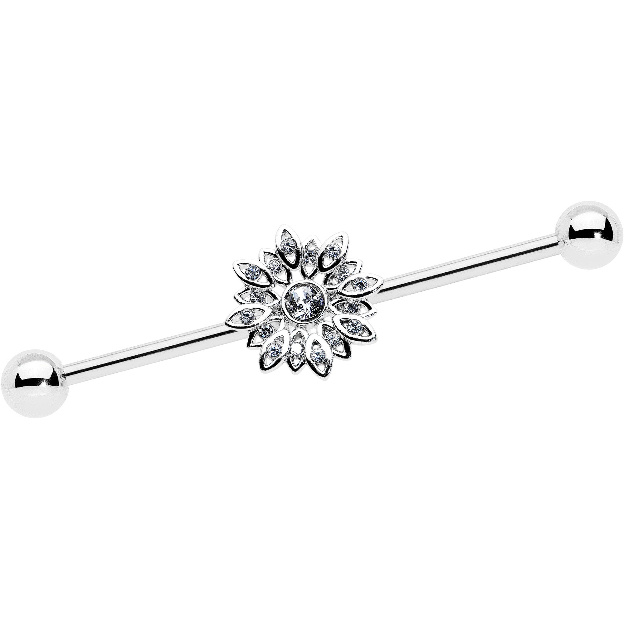 14G Clear Gem Starry Flower Industrial Barbell 38mm