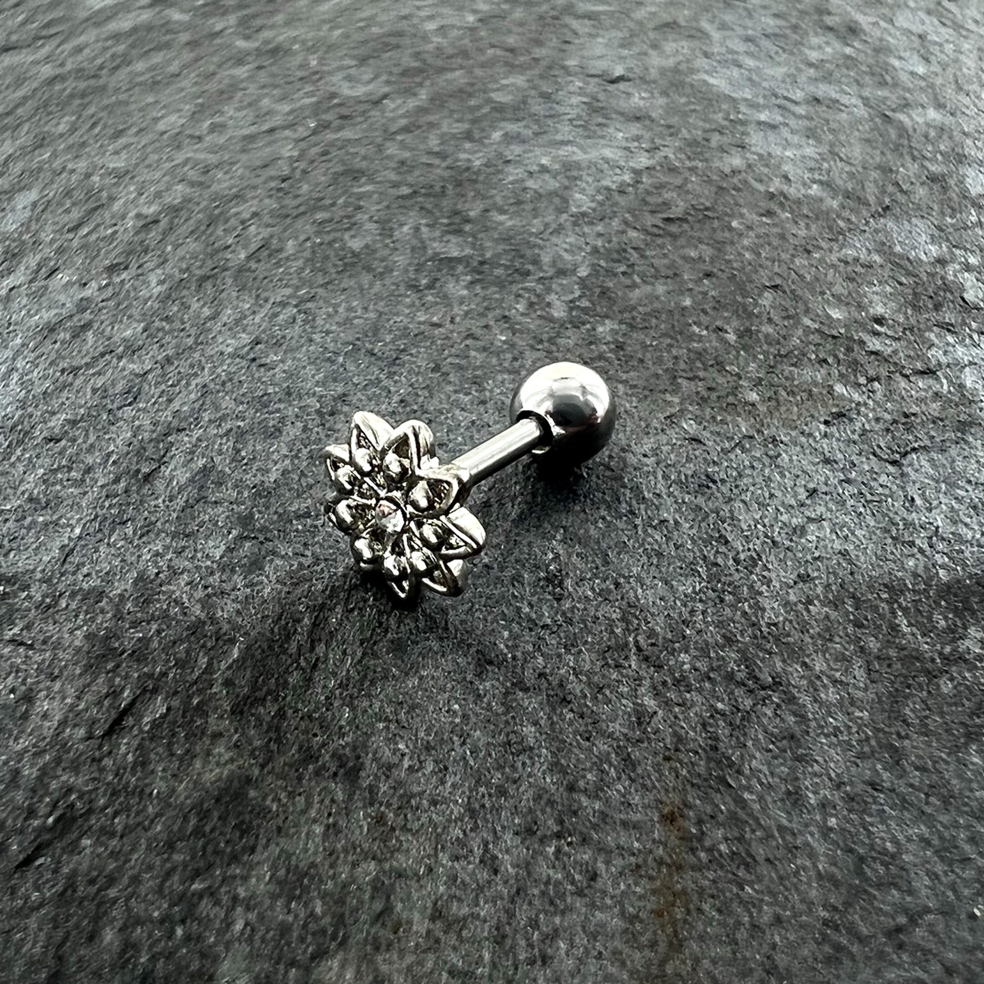 16G 1/4 Clear Gem Starry Flower Cartilage Tragus Earring