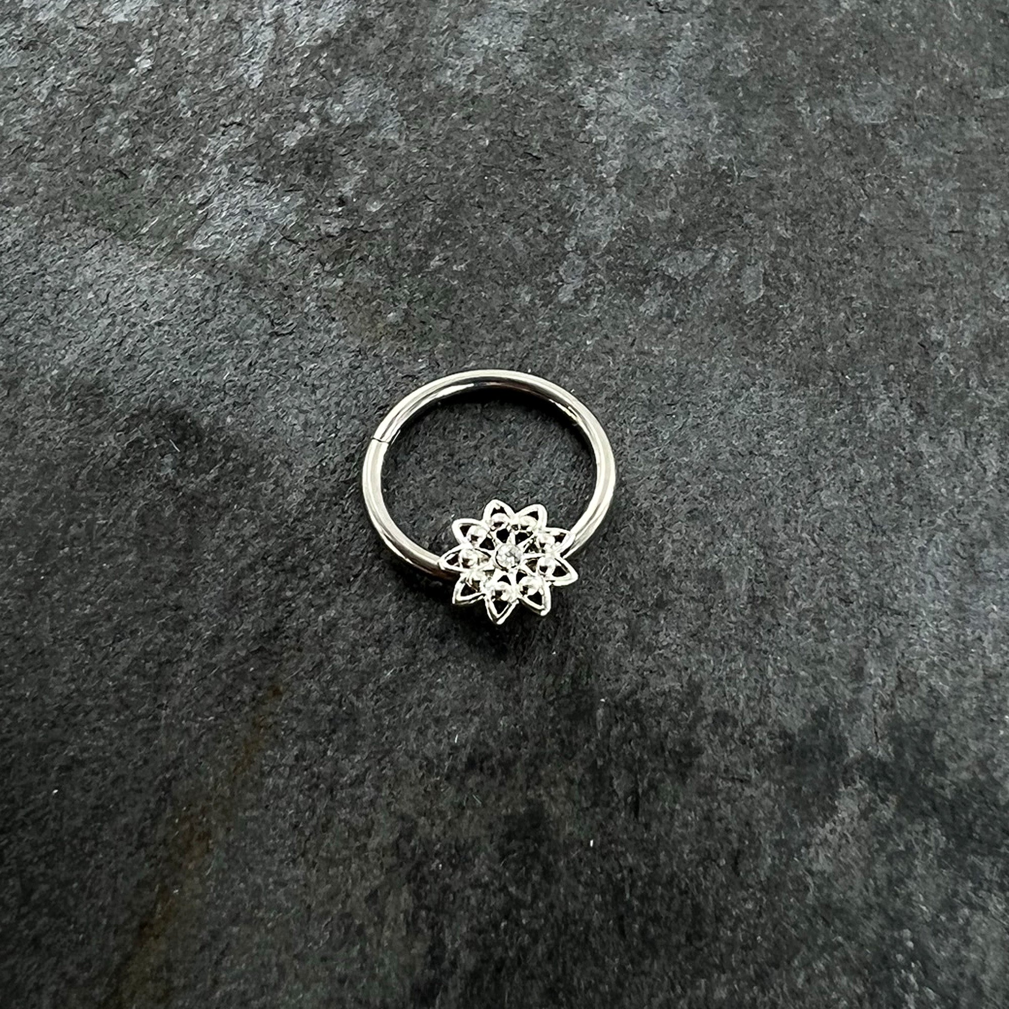 16G 3/8 Clear Gem Starry Flower Hinged Segment Ring