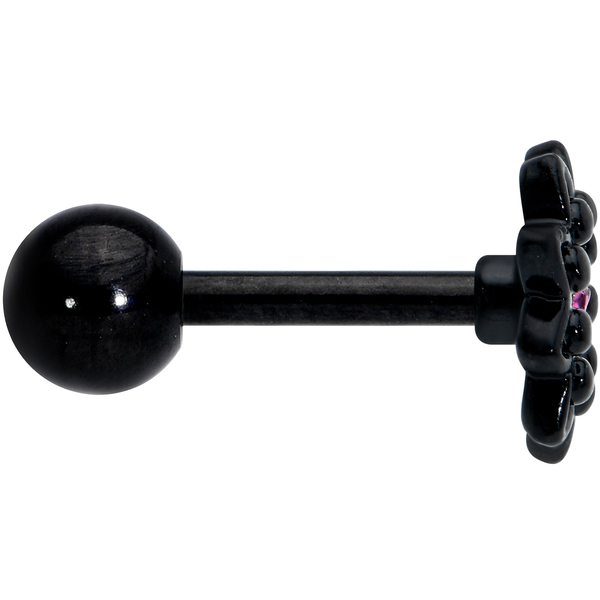 16G 1/4 Pink Gem Black Midnight Flower Cartilage Tragus Earring