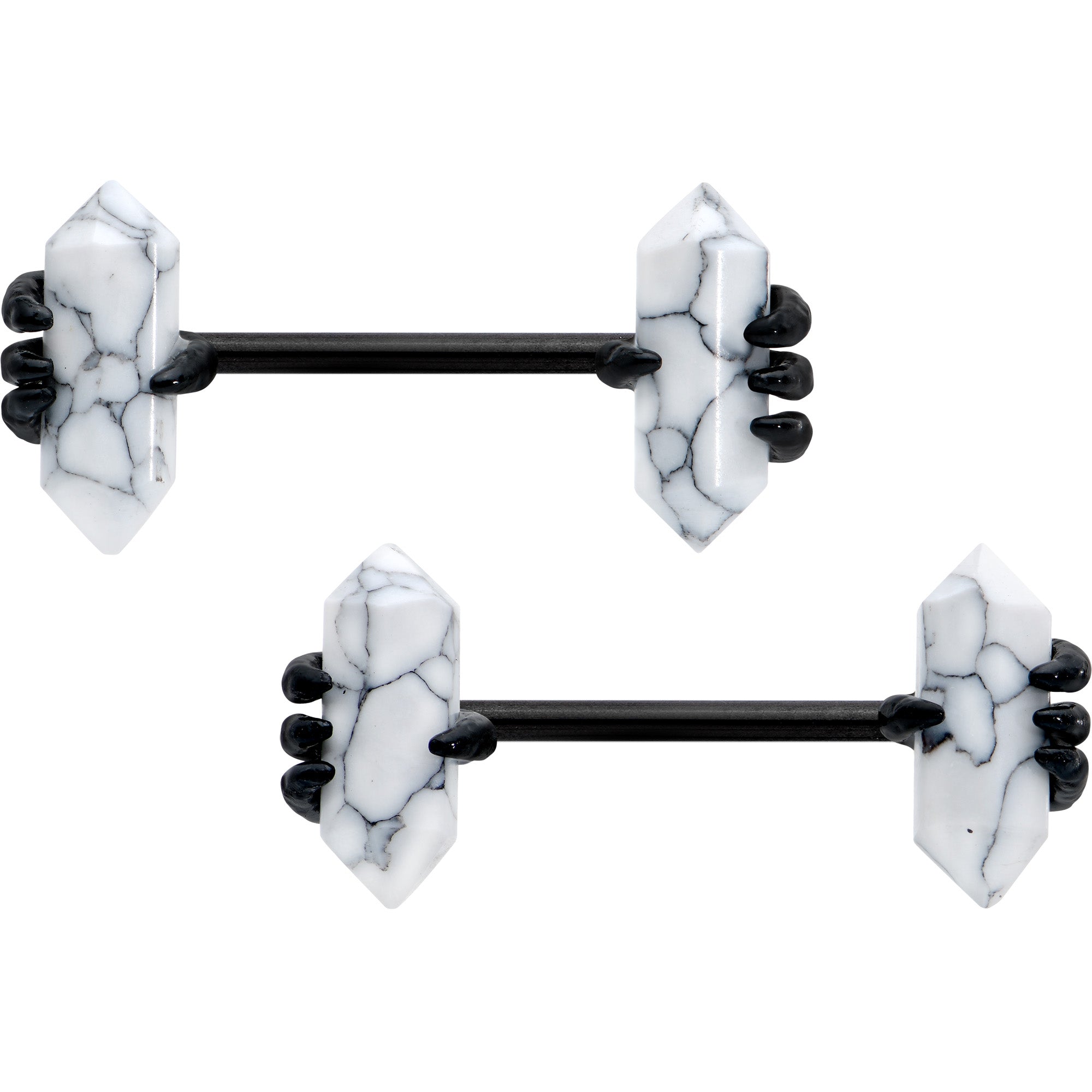 14G 9/16 White Howlite Black Claw Barbell Nipple Ring Set