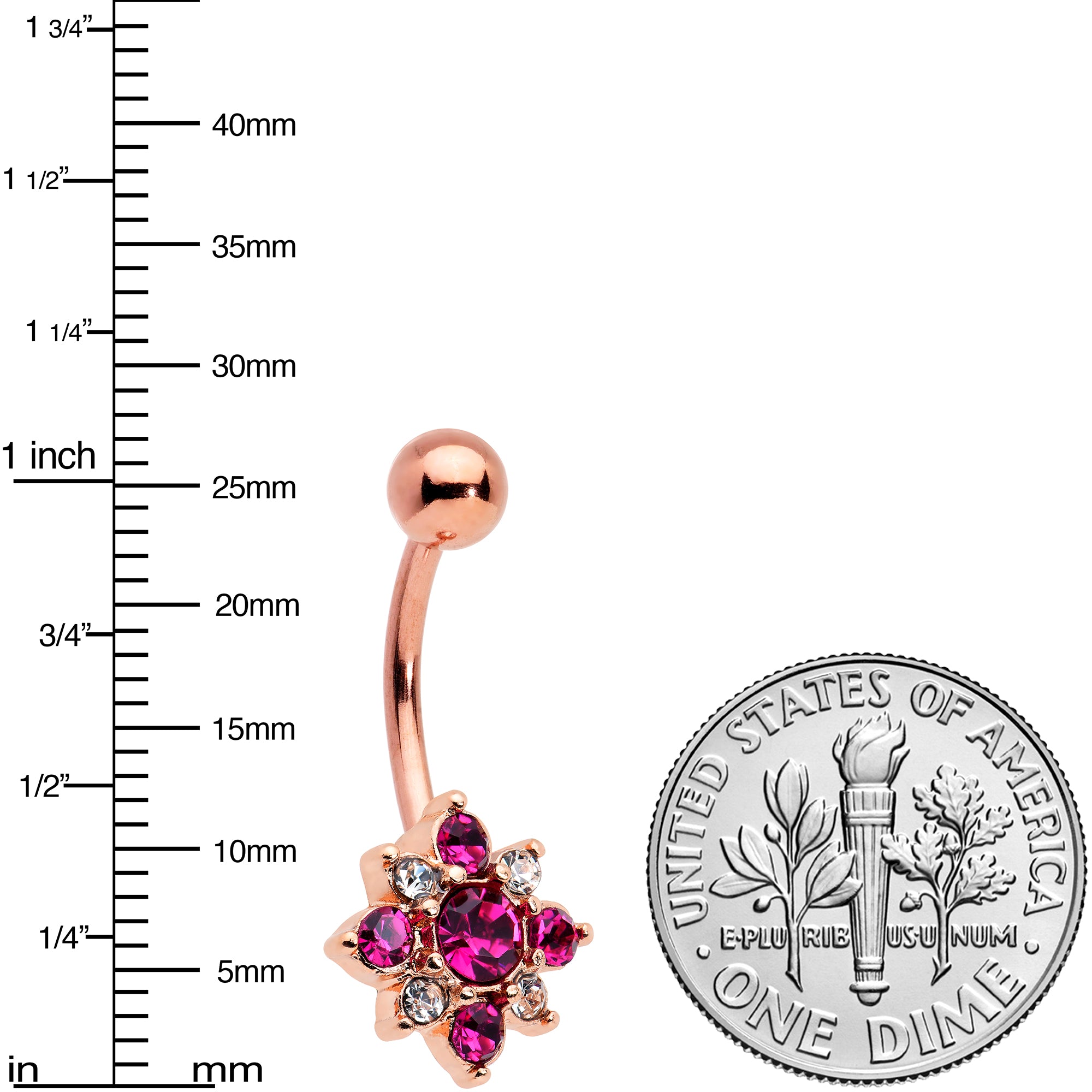 Pink Clear Gem Rose Gold Tone Rococo Star Belly Ring