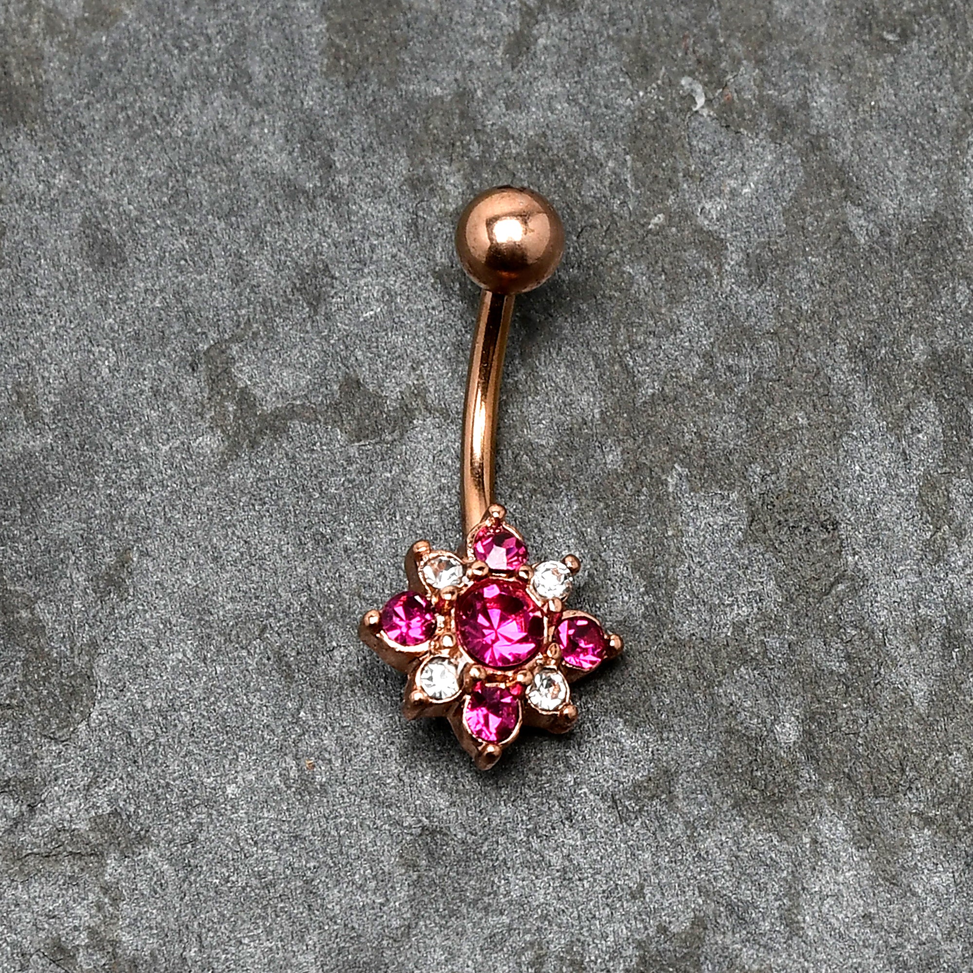 Pink Clear Gem Rose Gold Tone Rococo Star Belly Ring