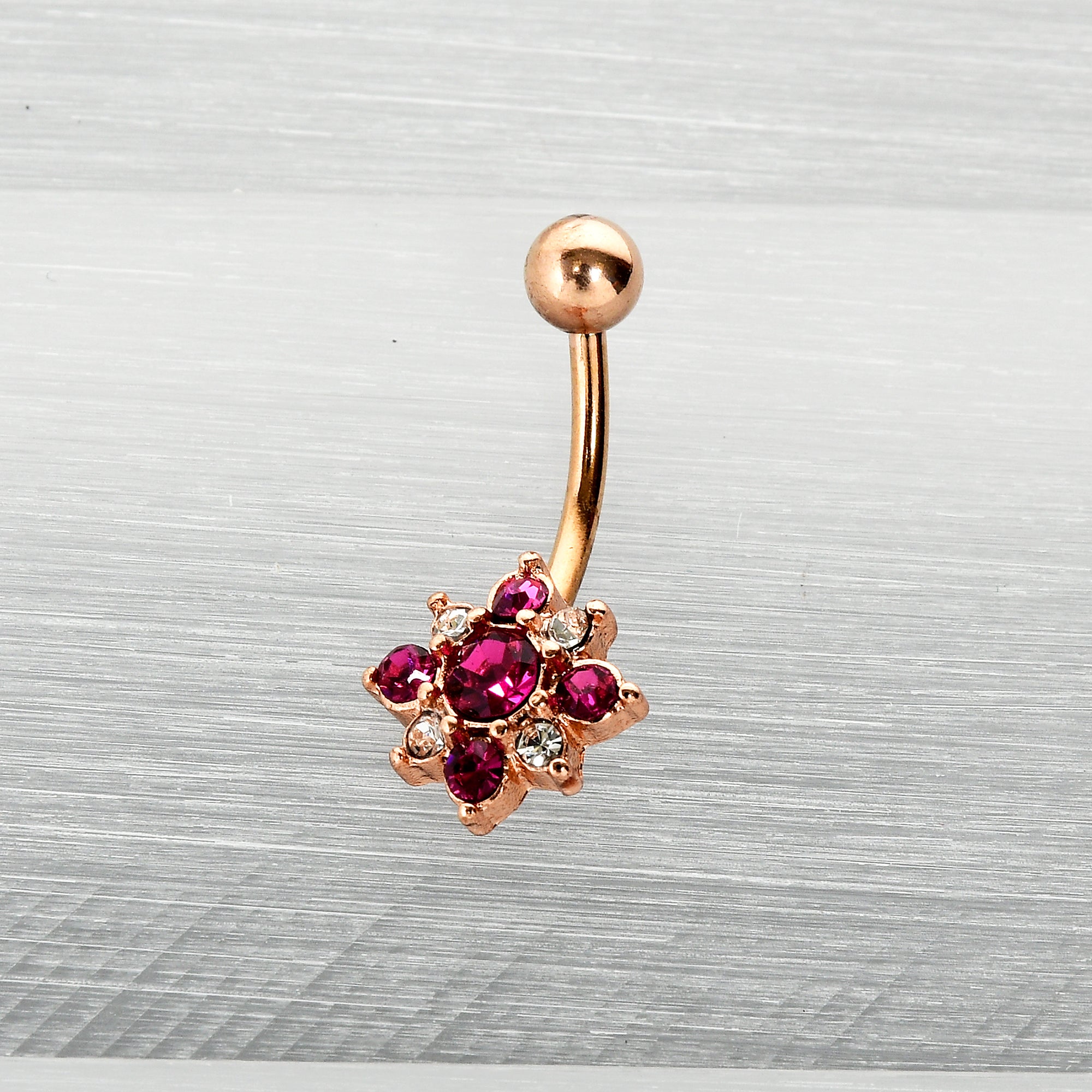 Pink Clear Gem Rose Gold Tone Rococo Star Belly Ring