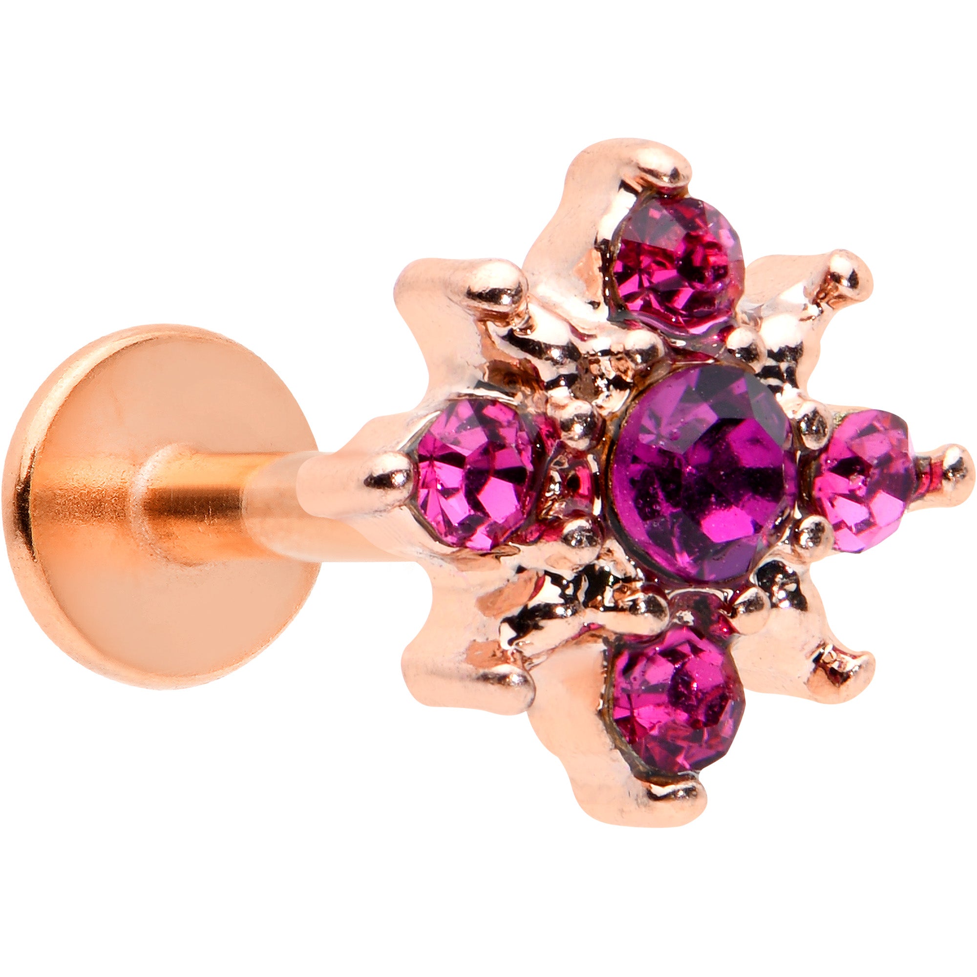 16G 5/16 Pink Gem Rose Gold Tone Sumptuous Star Labret Tragus