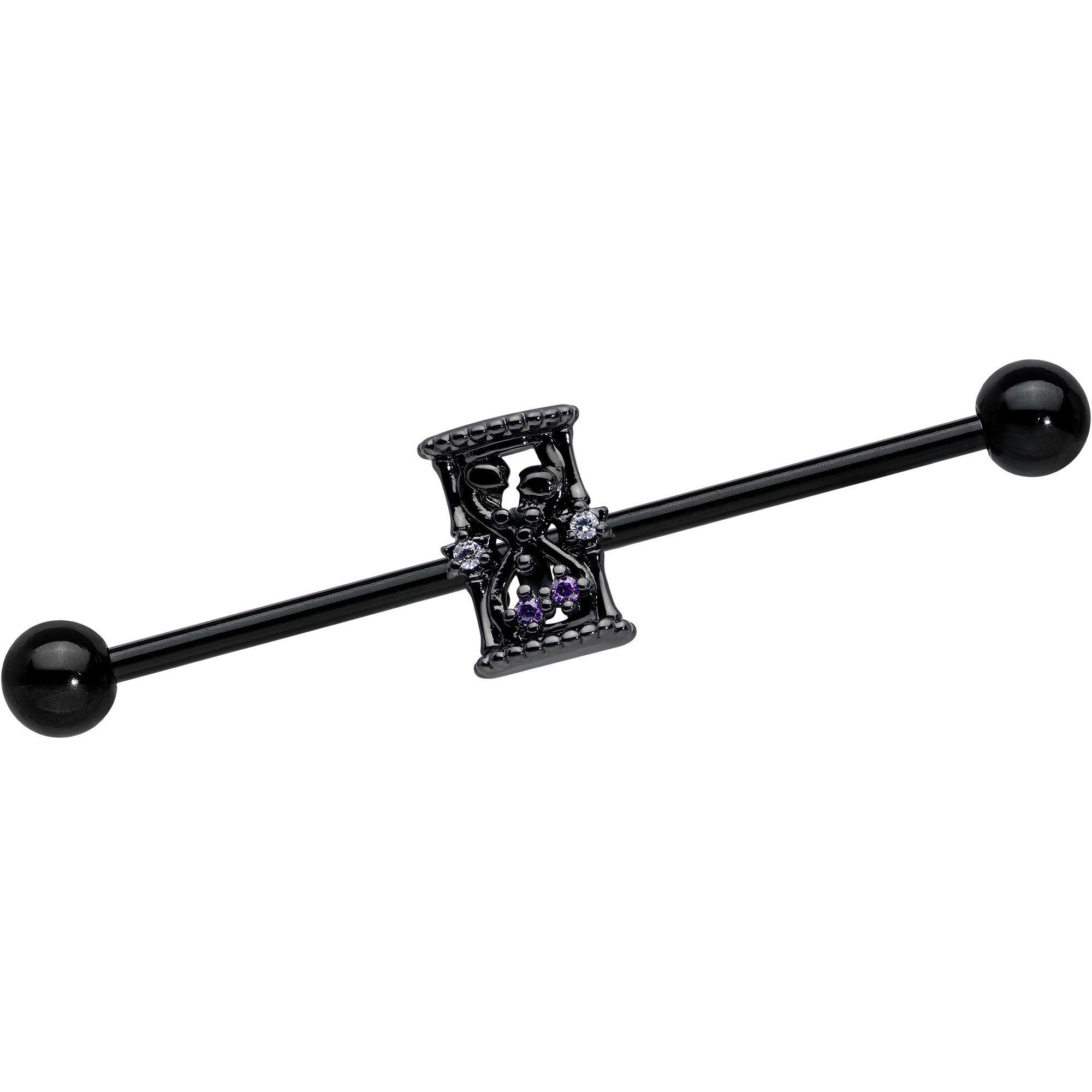 14G Purple Gem Black Gothic Hourglass Industrial Barbell 38mm