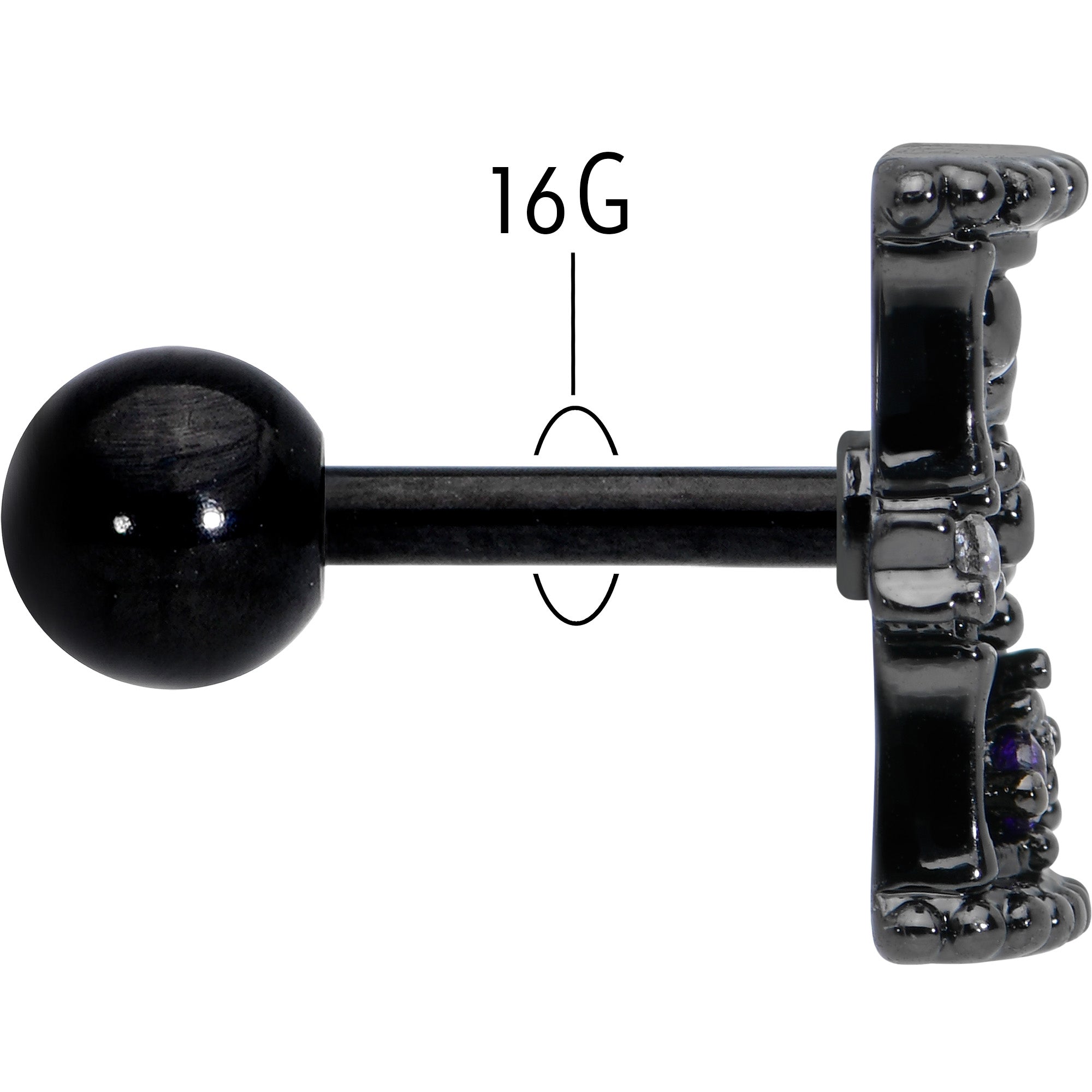 16G 1/4 Purple Gem Black Gothic Hourglass Cartilage Tragus Earring
